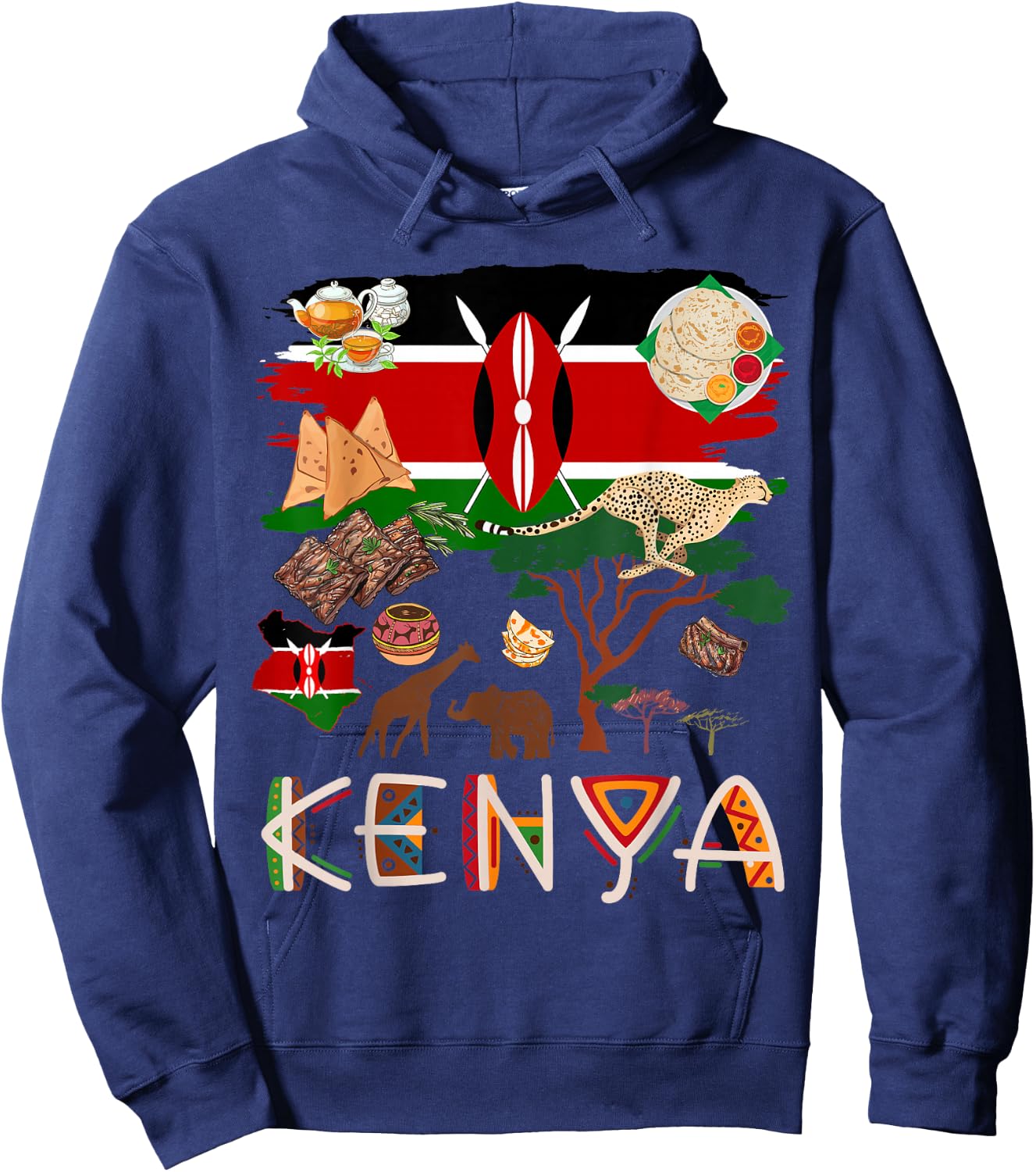 Kenya Flag Outfit Idea For Kids Kenya Food & Kenyan Flag Hoodie - Hoodie | Navy