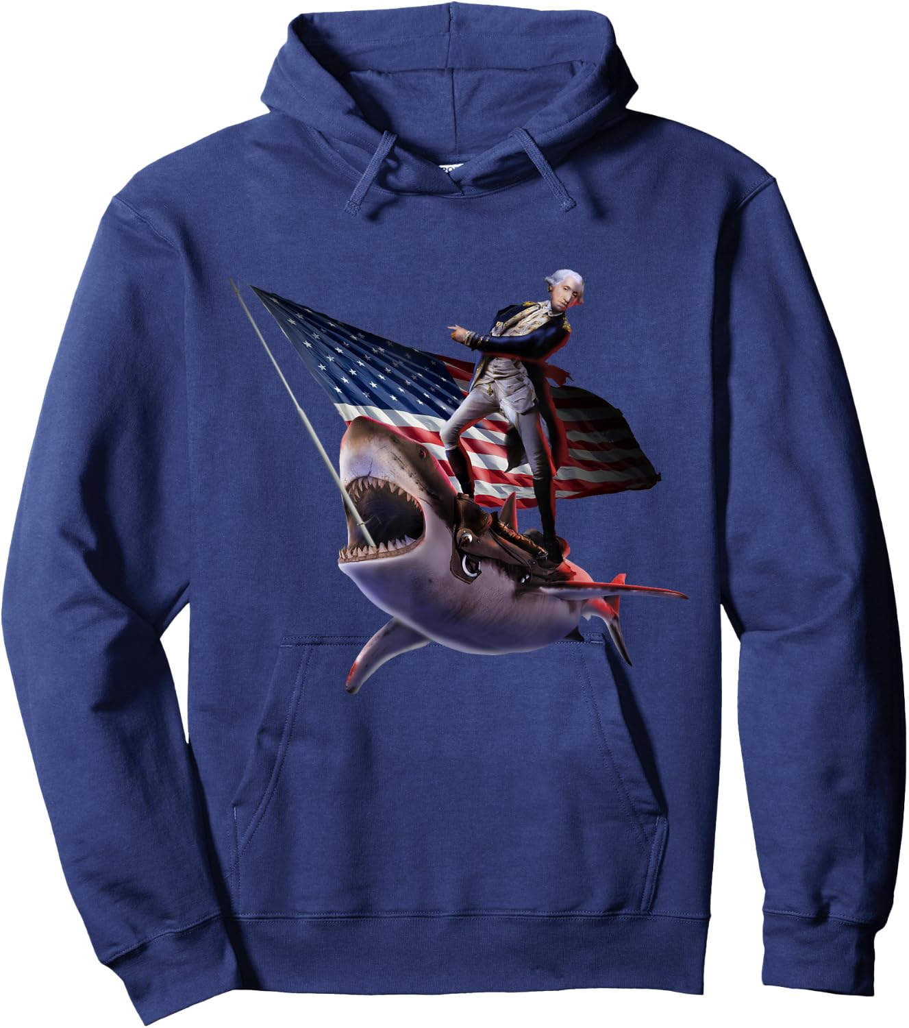 George Washington Riding Shark, 4th July, Patriotic Funny Hoodie - Hoodie | Navy