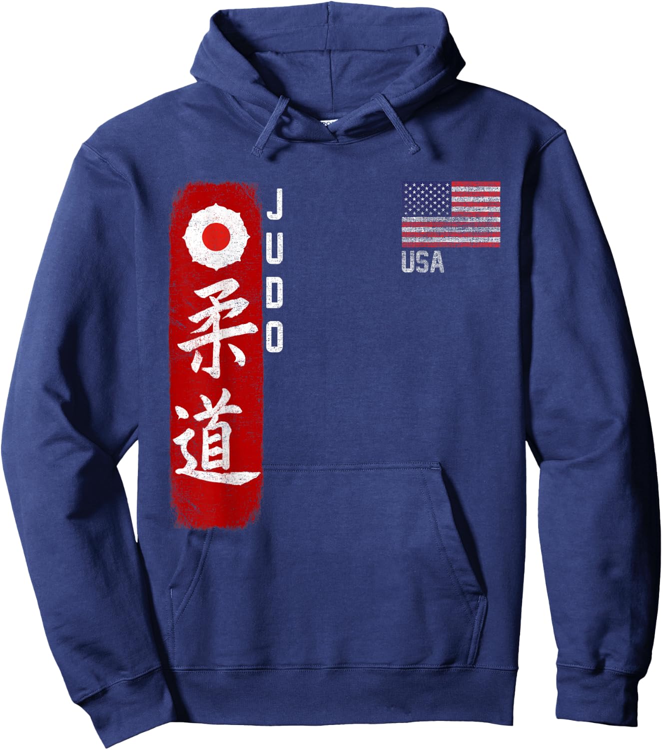 Judo USA American Flag Judoka Dojo Martial Art America Kanji Hoodie - Hoodie | Navy