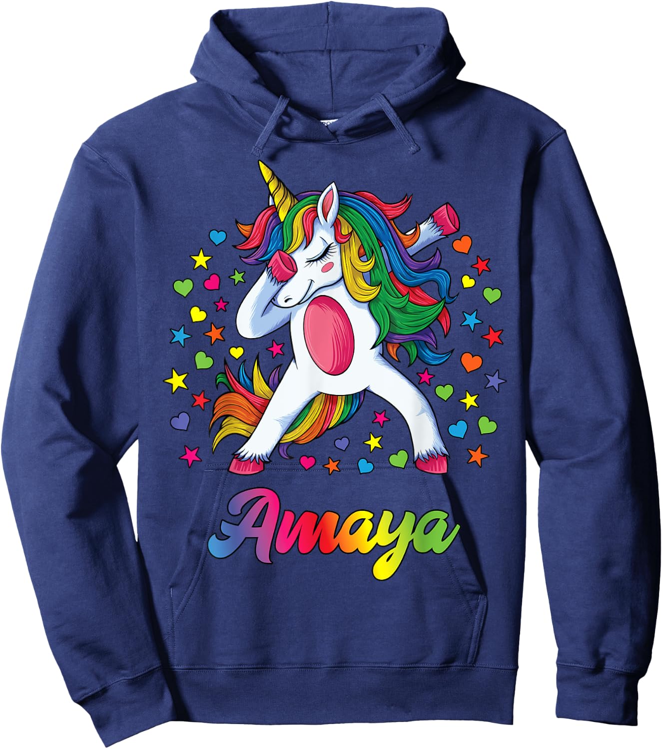 Amaya Dabbing Unicorn Rainbow Personalized Name Custom Hoodie - Hoodie | Navy