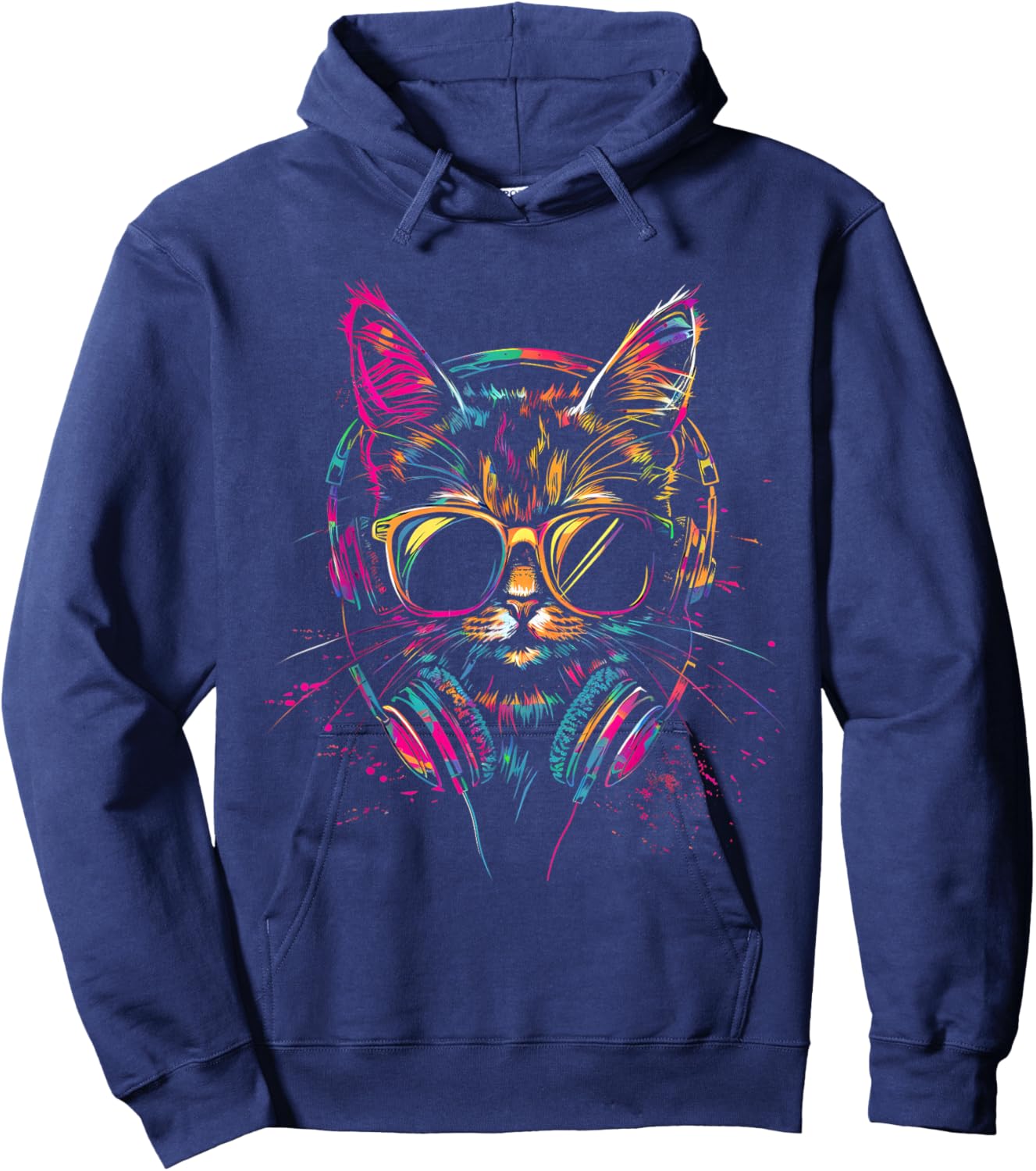 DJ Cat Techno EDM Cat Music DJ Music Headphones Beatmaker Hoodie - Hoodie | Navy