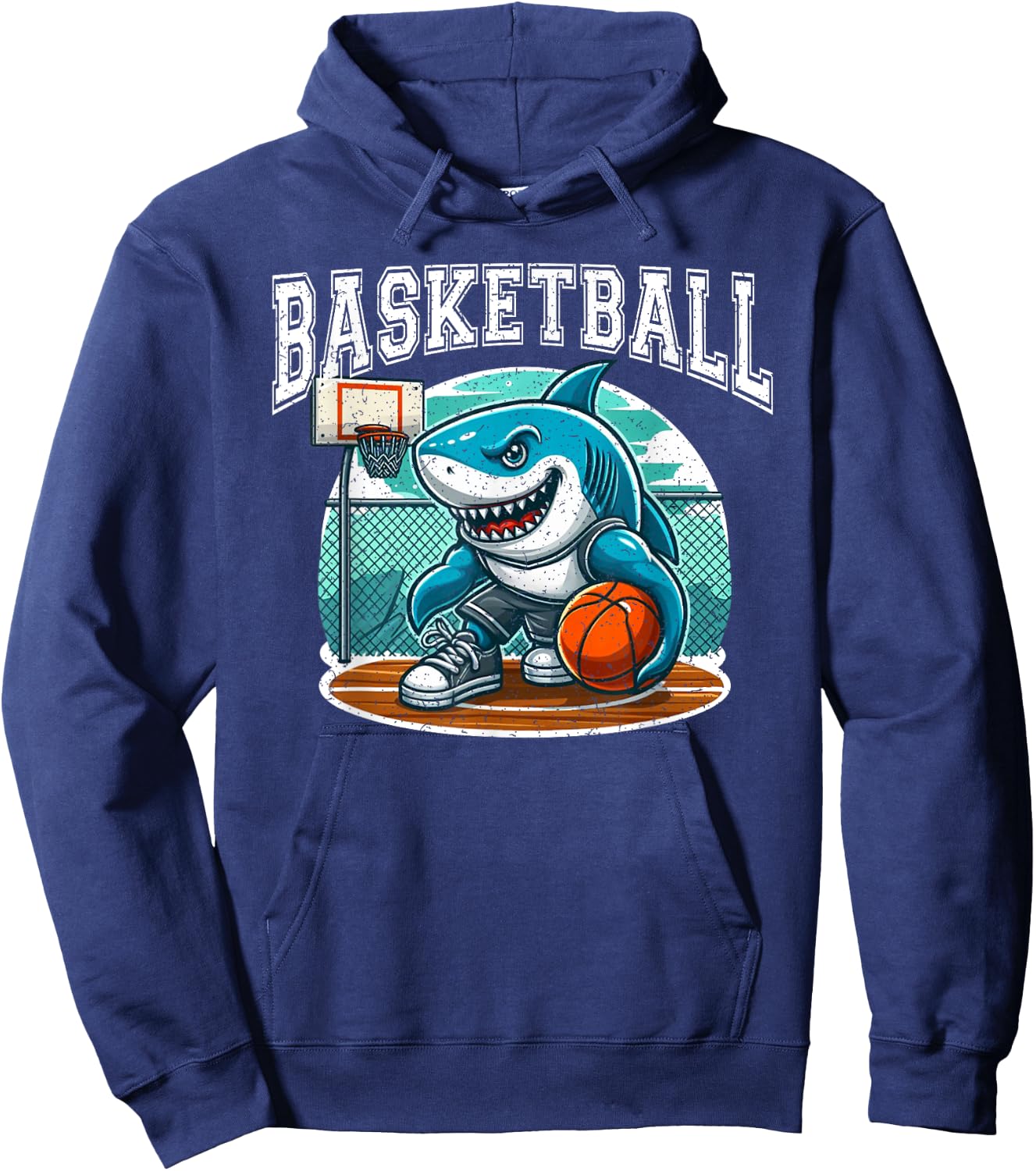 Basketball Shark Playing Basketball Vintage Hoodie - Hoodie | Navy