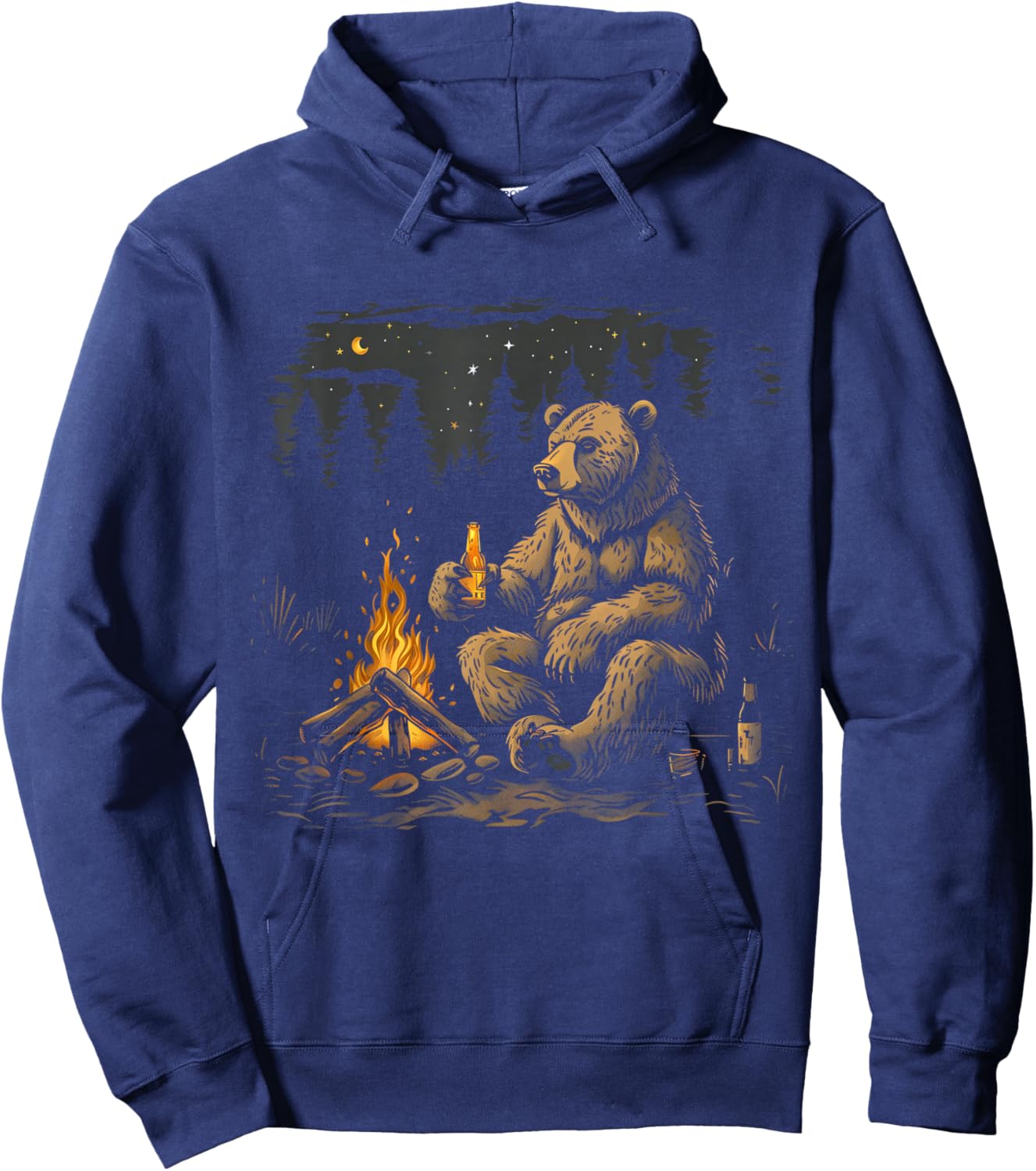 Camping Grizzly Bear Drinking Beer Hiking Nature Outdoor Hoodie - Hoodie | Navy