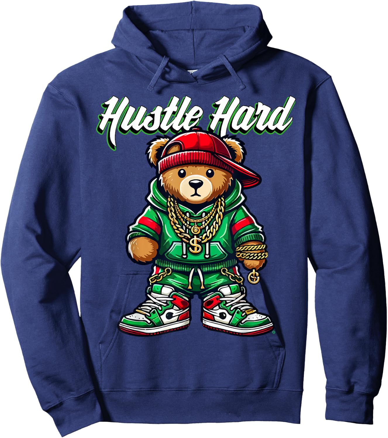 Hustle Hard Urban Teddy Bear - Hip Hop Street Style Gift Hoodie - Hoodie | Navy