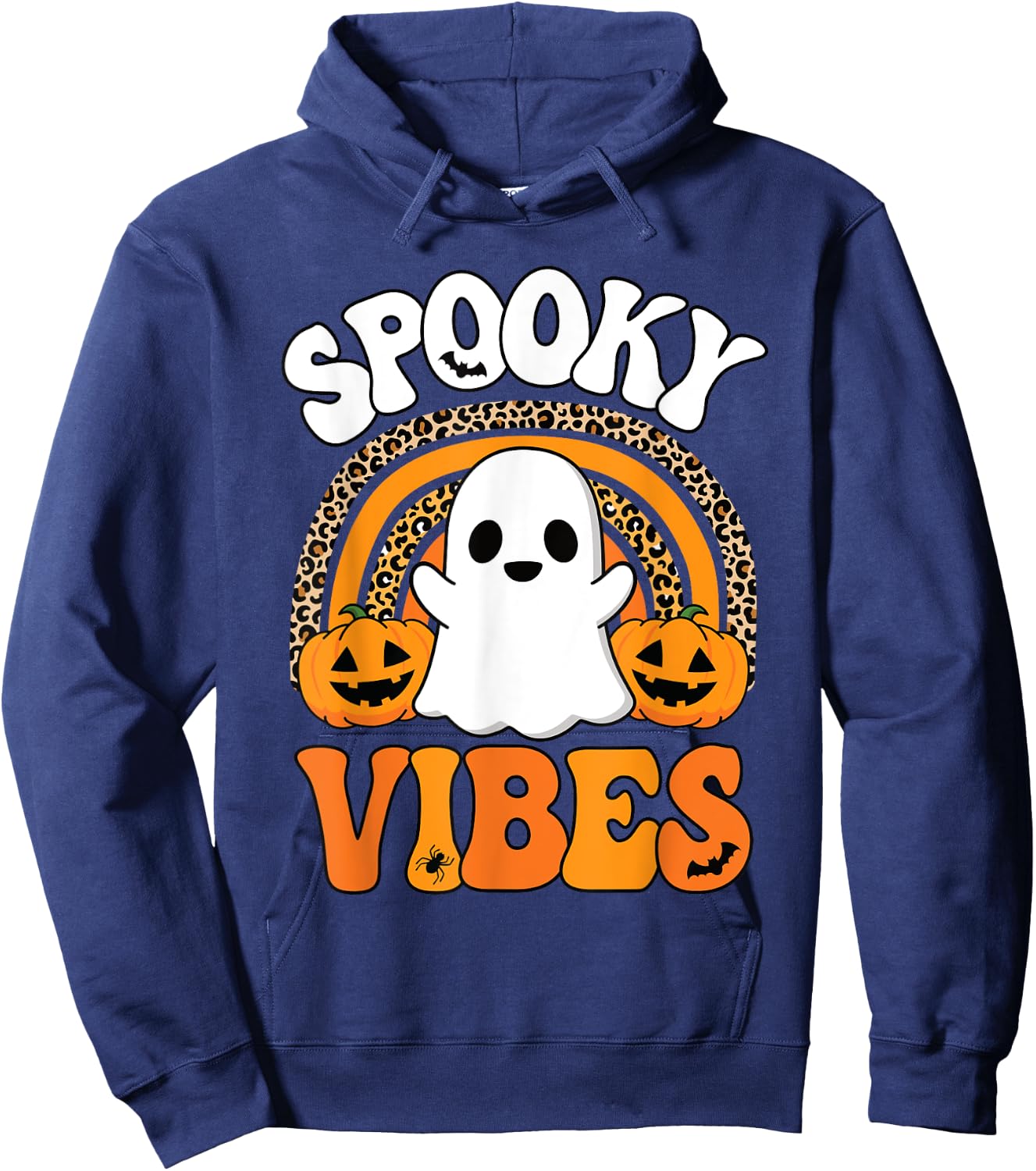 Spooky Vibes Ghost Pumpkin Halloween Rainbow Men Women Kids Hoodie - Hoodie | Navy