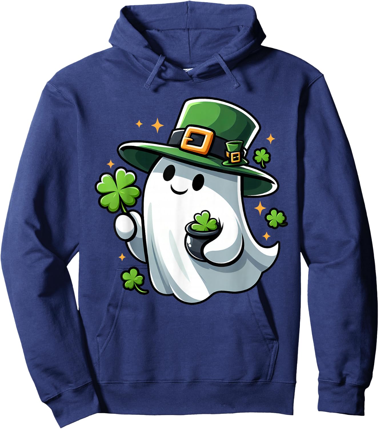 Saint Patricks Day Ghost Clover Pocket Cute My Boo Men Women Hoodie - Hoodie | Navy