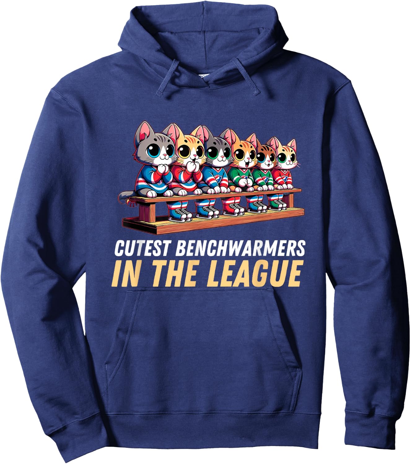 Cutest Benchwarmers in the League: Kitten Lineup Hockey Hoodie - Hoodie | Navy