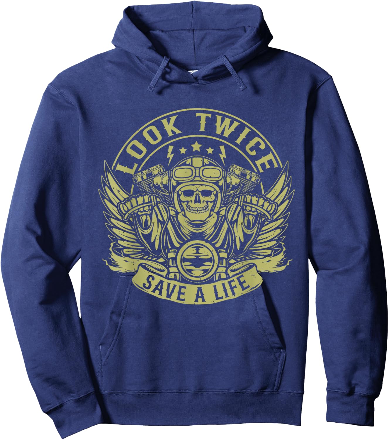 Look Twice Save A Life Funny Motorcycle Biker Riding Hoodie - Hoodie | Navy