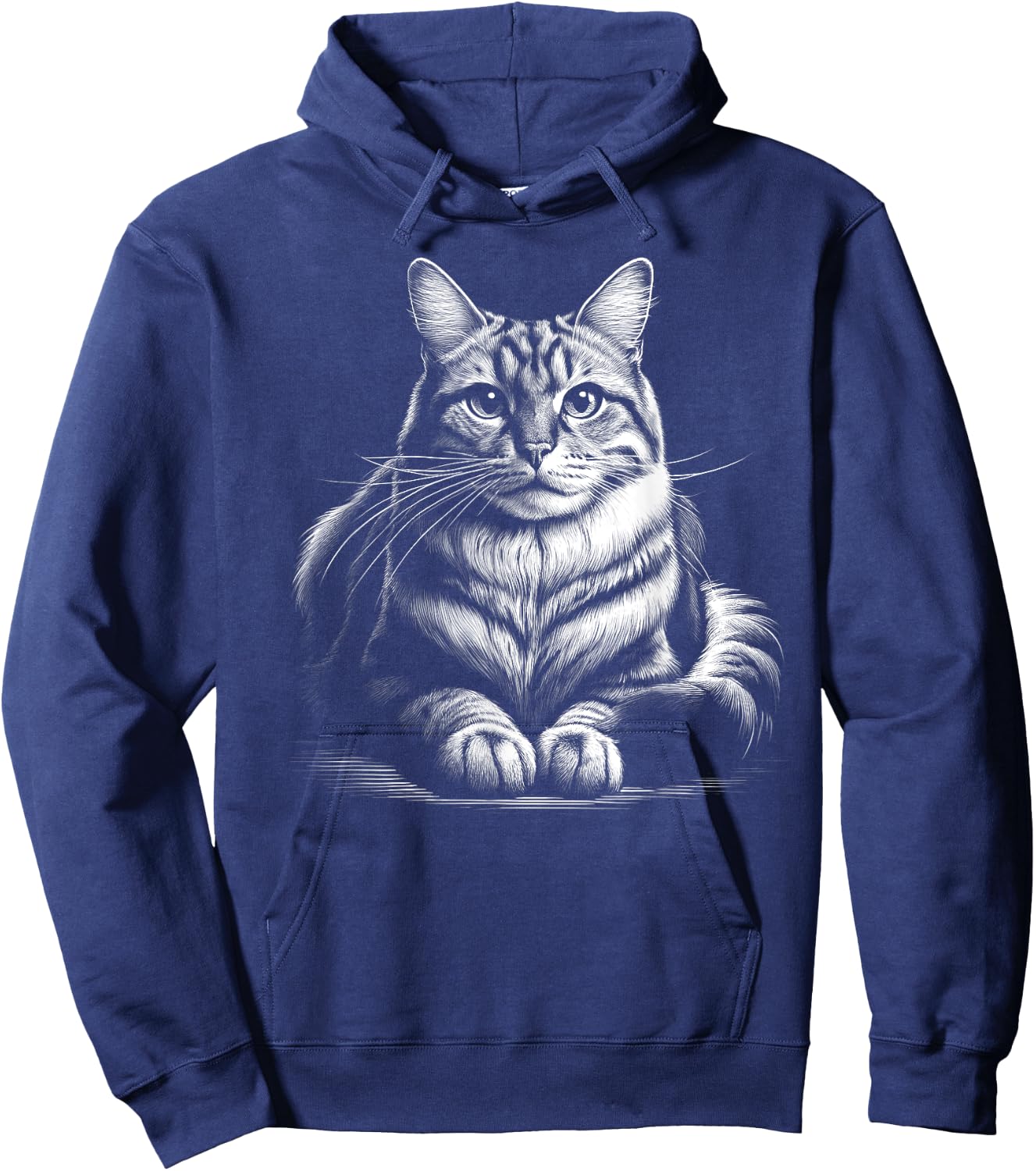 Cat in Lying Pose as Elegant Black and White Portrait Men Women Kids Hoodie - Hoodie | Navy