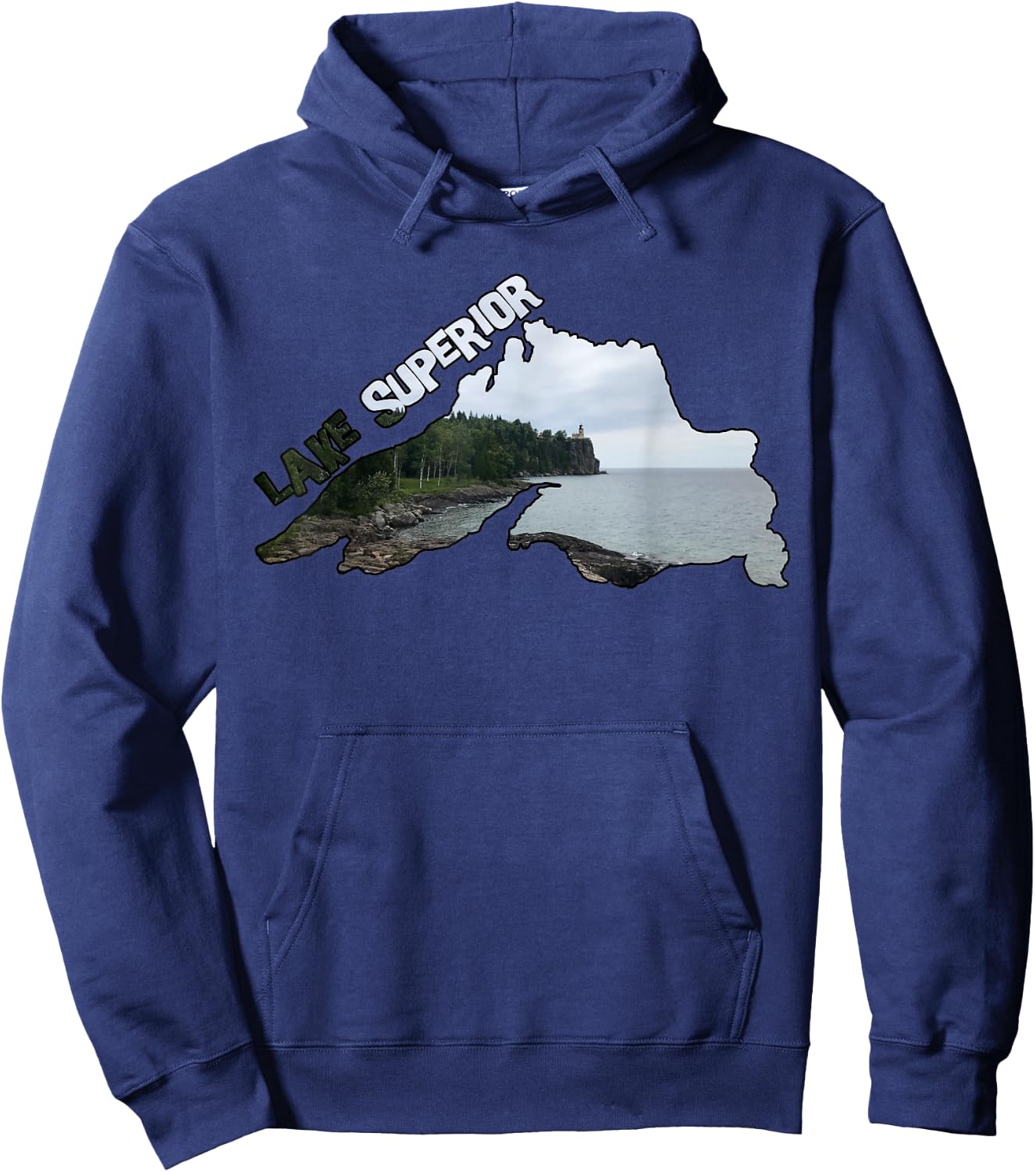 Lake Superior Outline (Split Rock Lighthouse) Hoodie - Hoodie | Navy