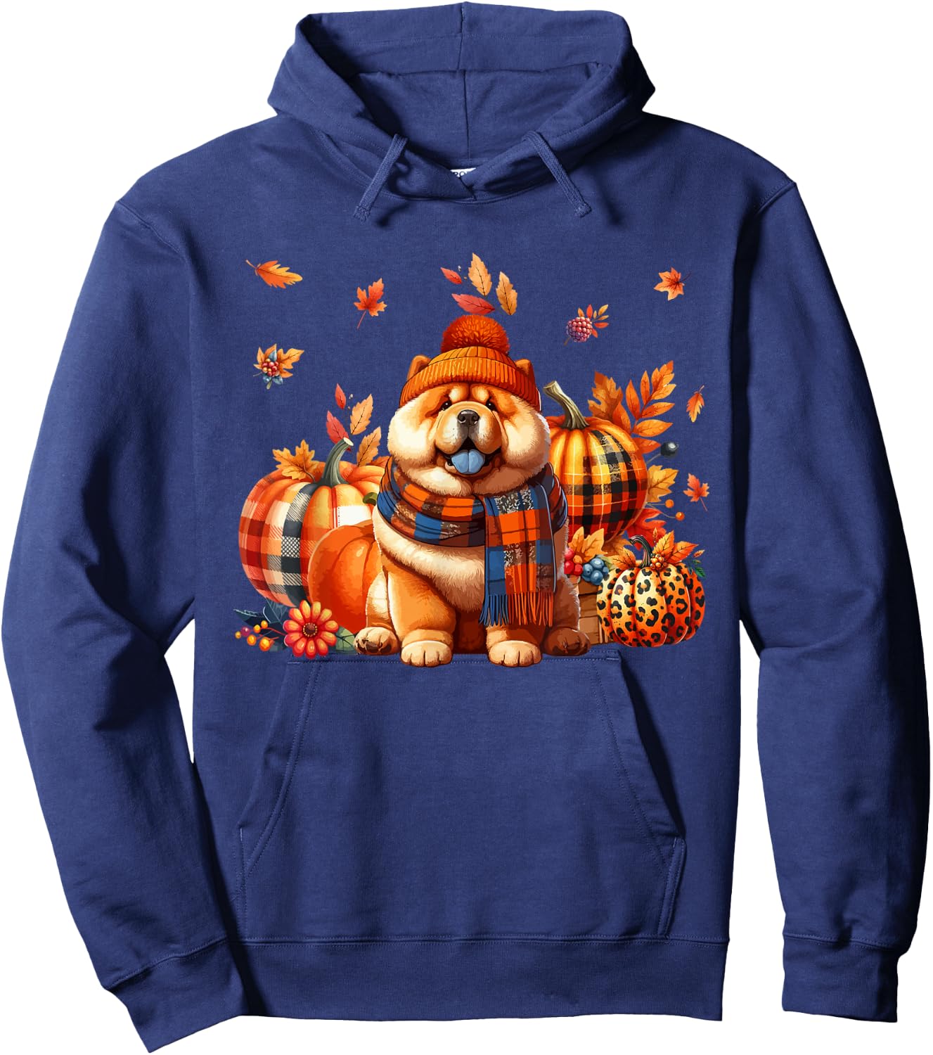 Chow Chow Thanksgiving Leopard Pumpkins Fall Leaves Lover Hoodie - Hoodie | Navy
