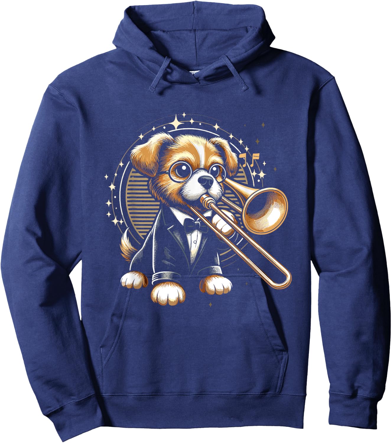 Dog Trombone Player Hoodie - Hoodie | Navy