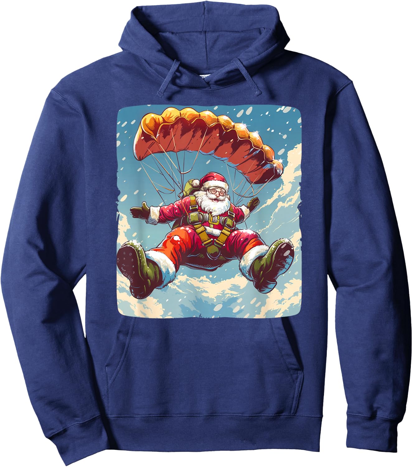 Cool Skydive Christmas with this Parachute Santa Costume Hoodie - Hoodie | Navy