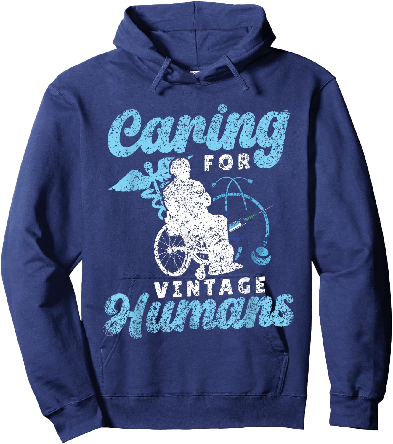 Caring For Vintage Humans Nursing Nurses Geriatric Nurse Hoodie - Hoodie | Navy