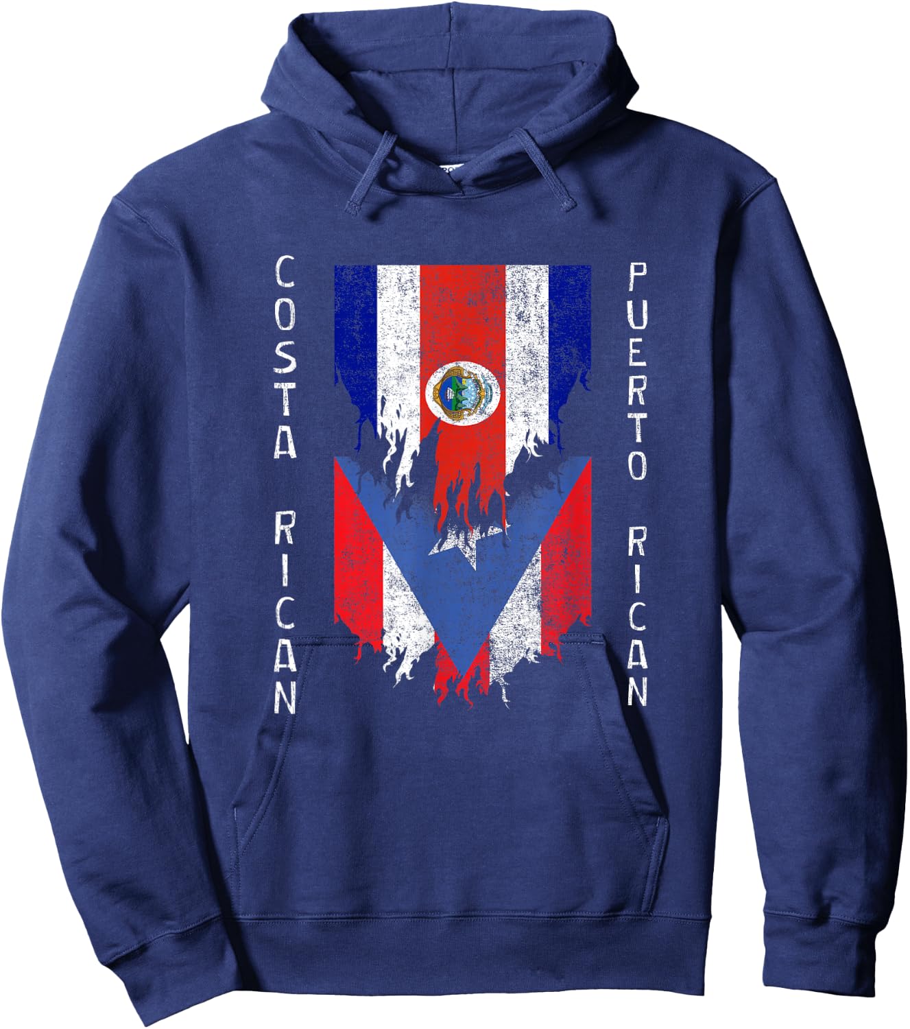 Costa Rican Puerto Rican Flags Ripped Costa Rica Puerto Rico Hoodie - Hoodie | Navy