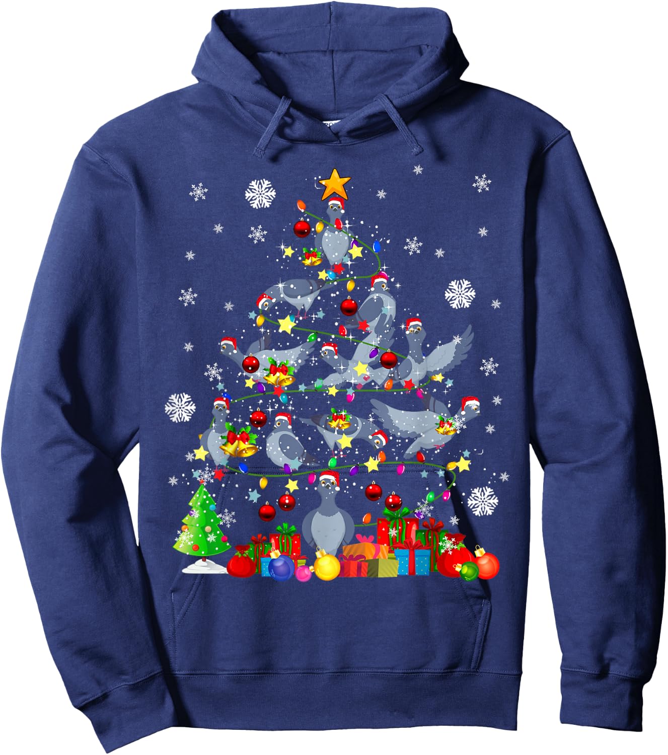Christmas Tree Light Santa Pigeon Bird Lover Hoodie - Hoodie | Navy