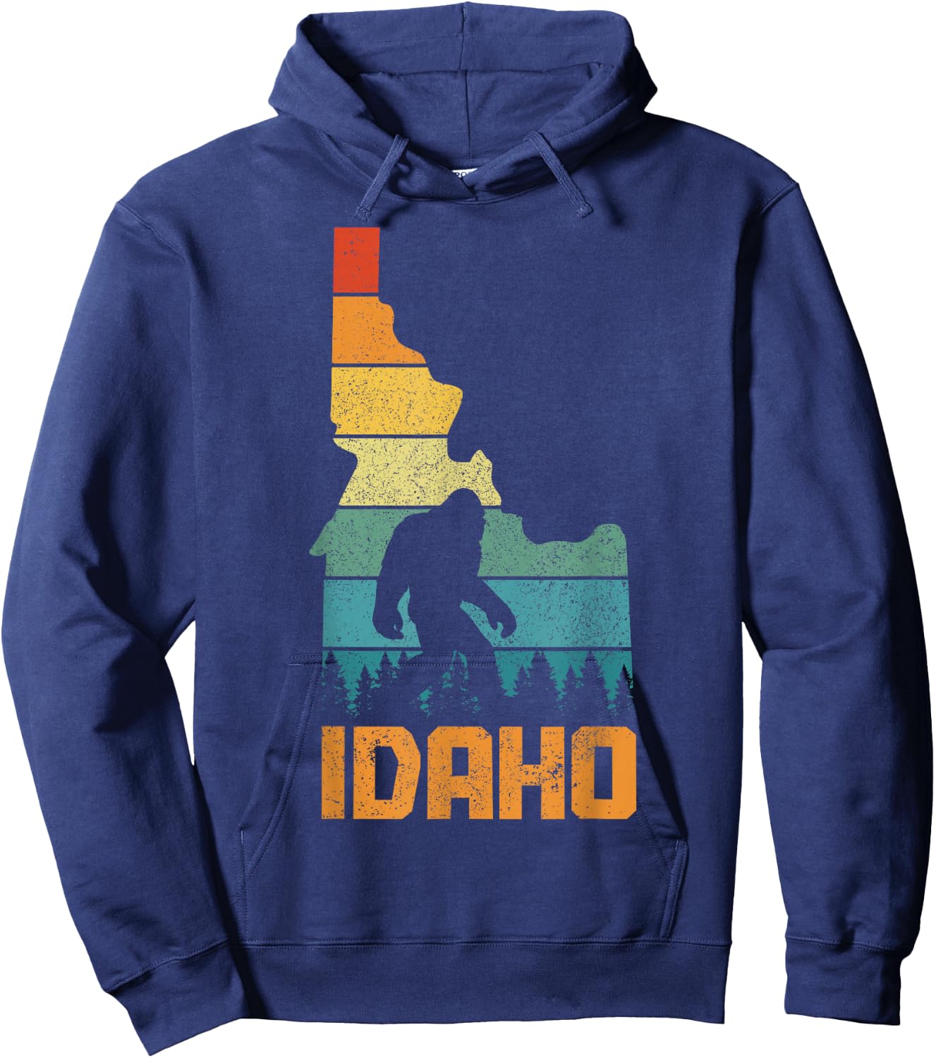 Idaho Bigfoot State Map Hunting Hunter Funny Pride Vintage Hoodie - Hoodie | Navy
