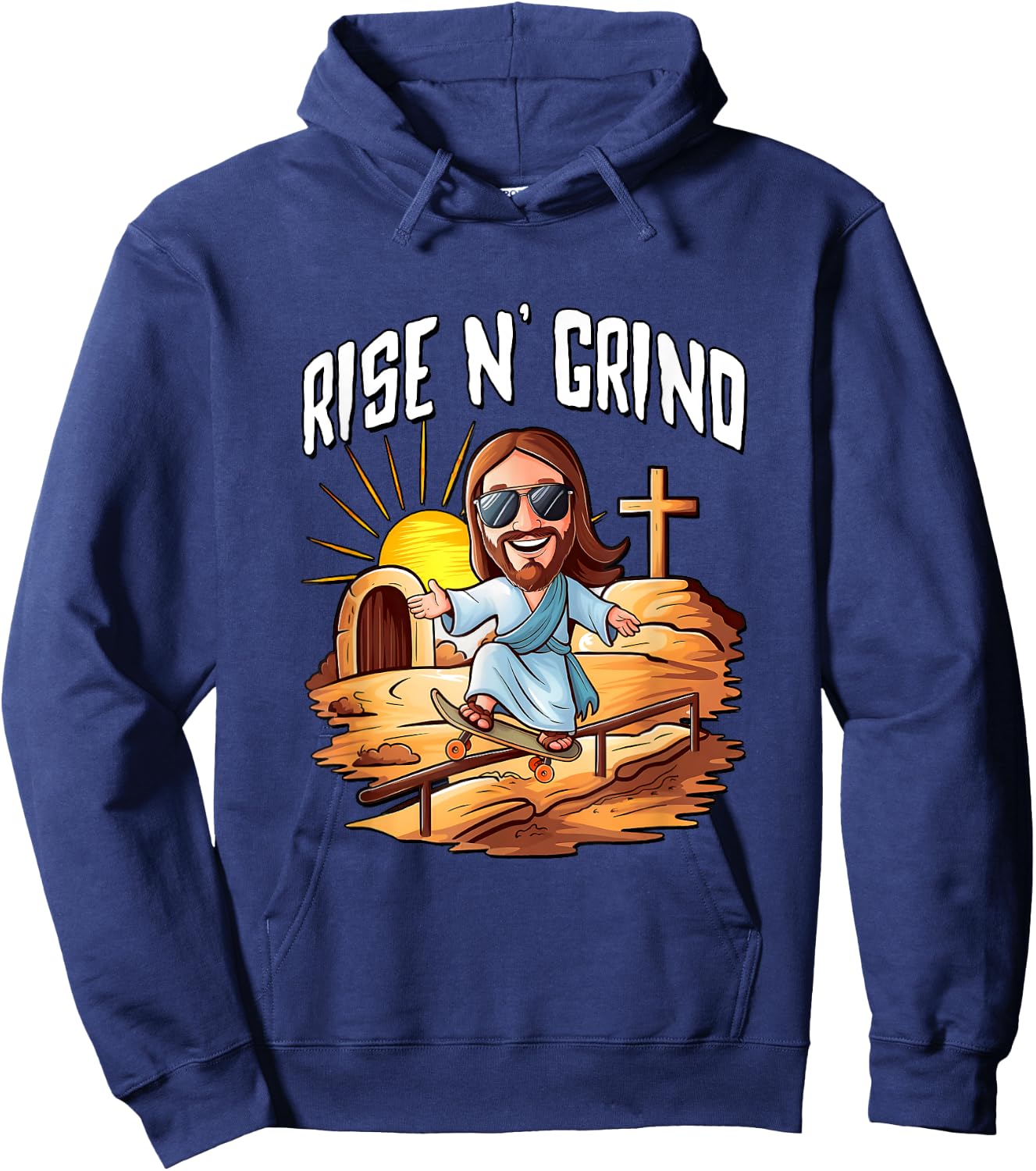 Rise N' Grind - Jesus Riding A Skateboard Hoodie - Hoodie | Navy