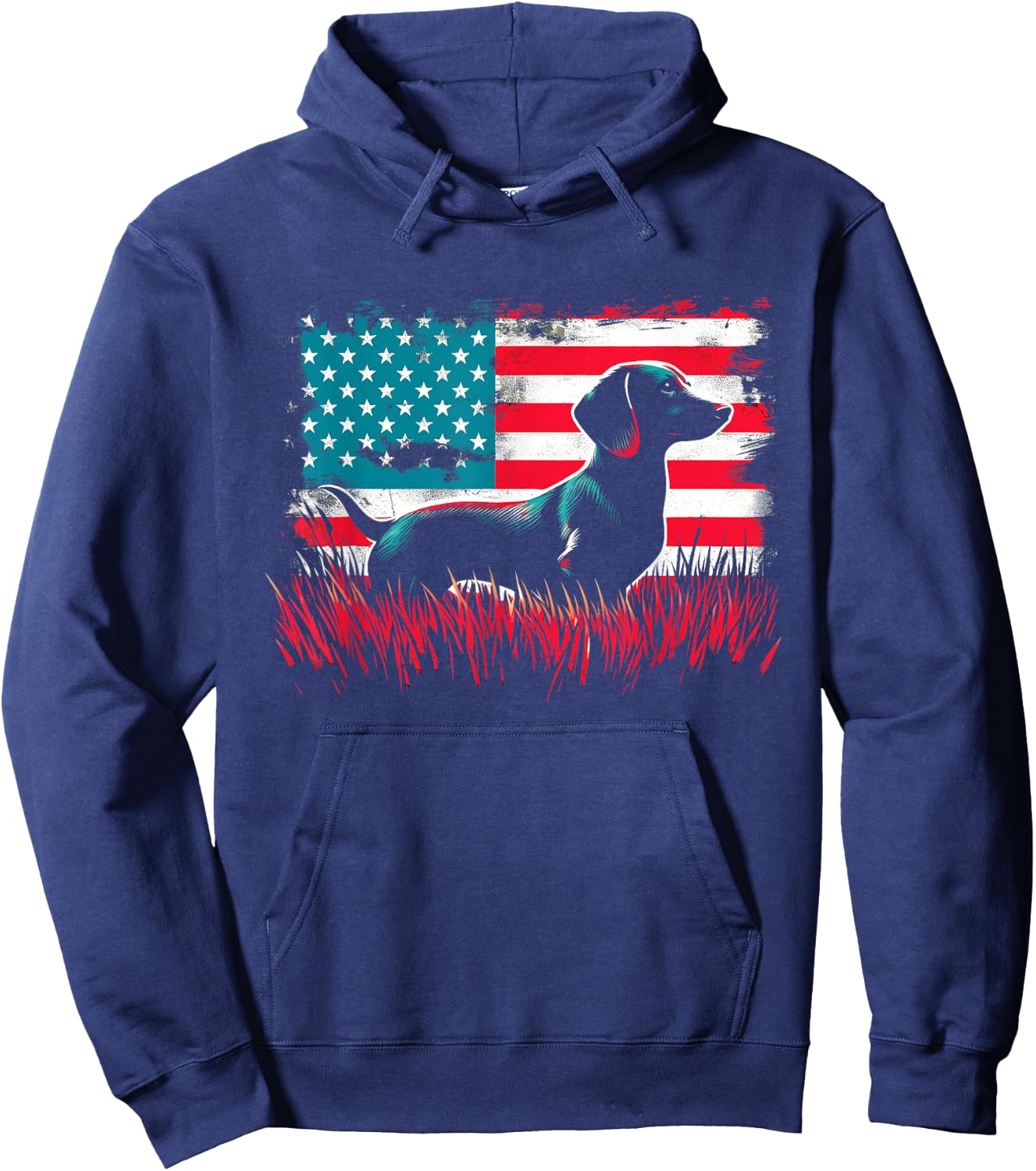 Dachshund American Flag - Patriotic USA Dog Lover Hoodie - Hoodie | Navy