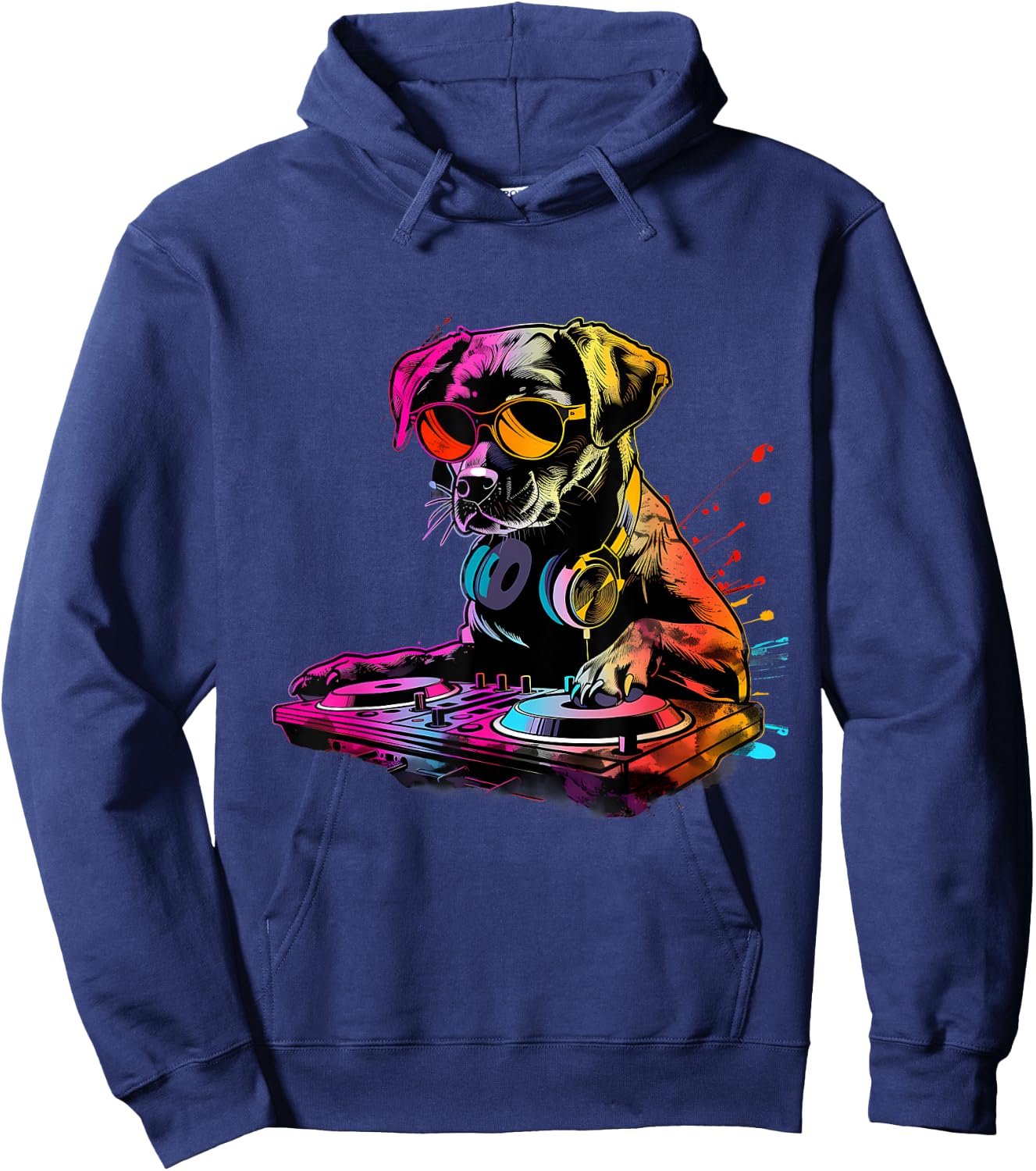 Dog Music DJ Turntable DJ Dog Artwork EDM Beatmaker Techno Hoodie - Hoodie | Navy