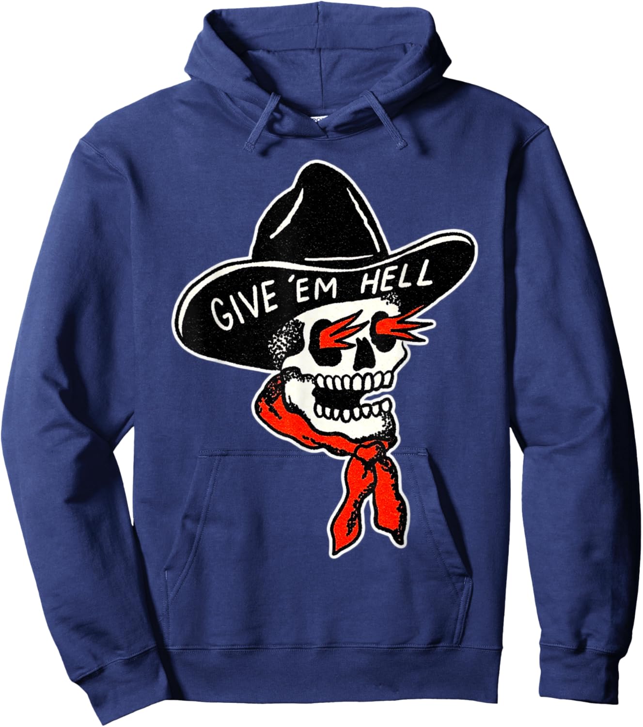 Cowboy Reaper Skull x Give em' Hell Traditional Tattoo Flash Hoodie - Hoodie | Navy