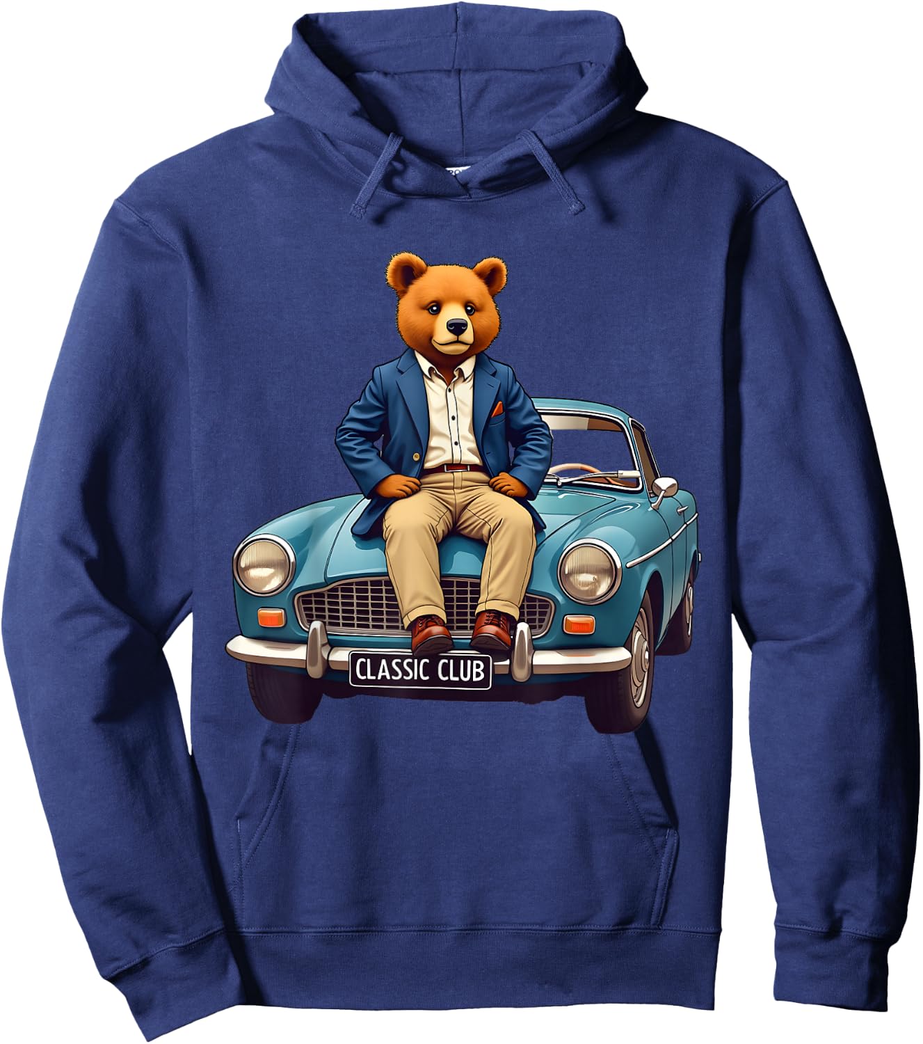 Enjoy Cool Teddy Bear With Classic Car Graphic Designs Fun Hoodie - Hoodie | Navy