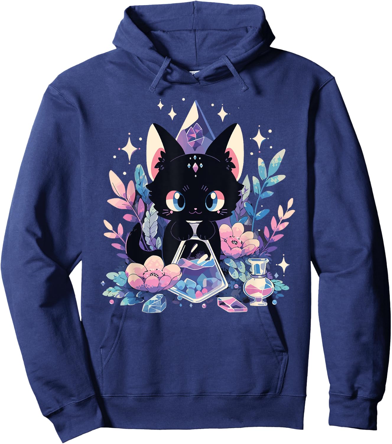Cute Kawaii Witch Black Cat Crystal Alchemist Pastel Goth Hoodie - Hoodie | Navy