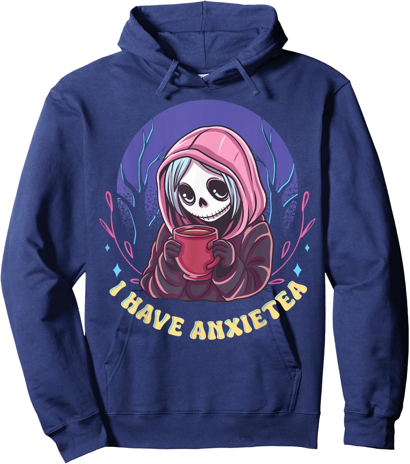 I Have Anxiety Anxietea Kawaii Pastel Goth Grim Reaper Tea Hoodie - Hoodie | Navy