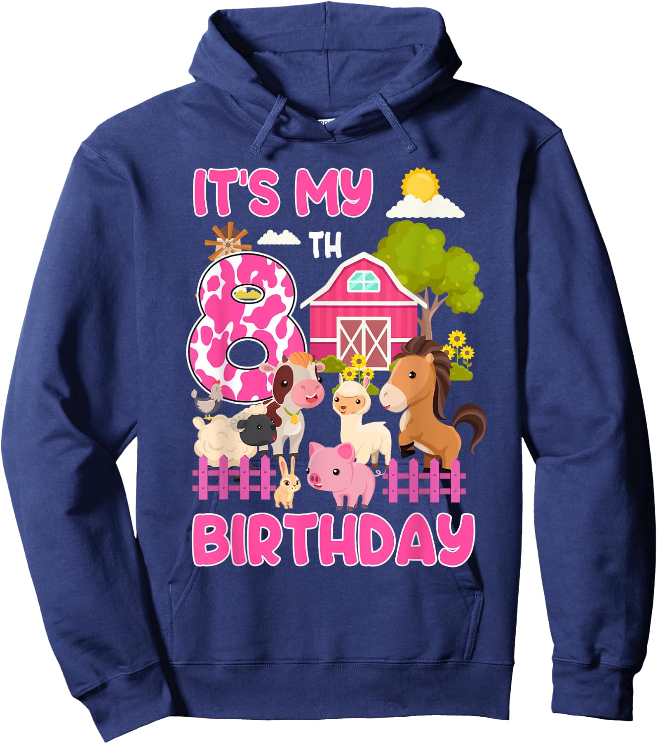 It’s My 8th Birthday Farm Animals 8 Year Old Girl Party Hoodie - Hoodie | Navy