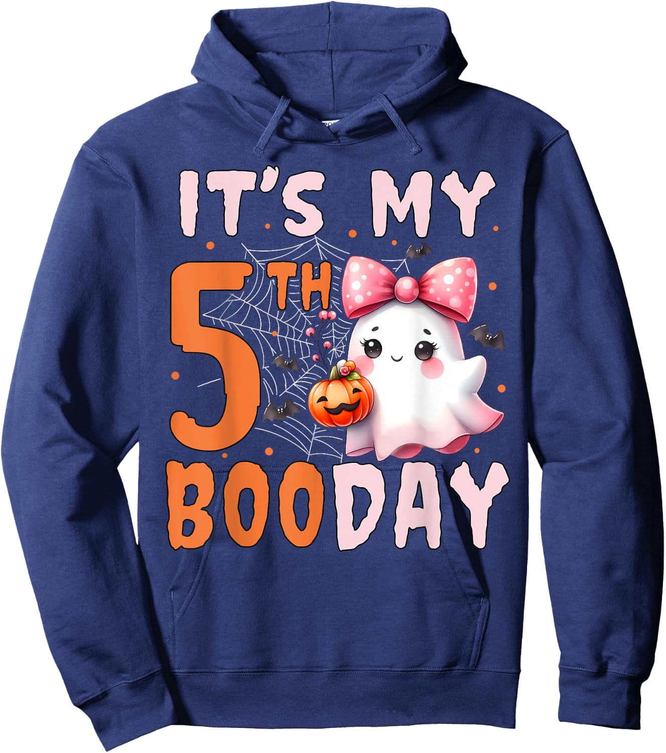 Its My Boo Day Cute Halloween 5th Birthday Ghost Bow Girl Hoodie - Hoodie | Navy