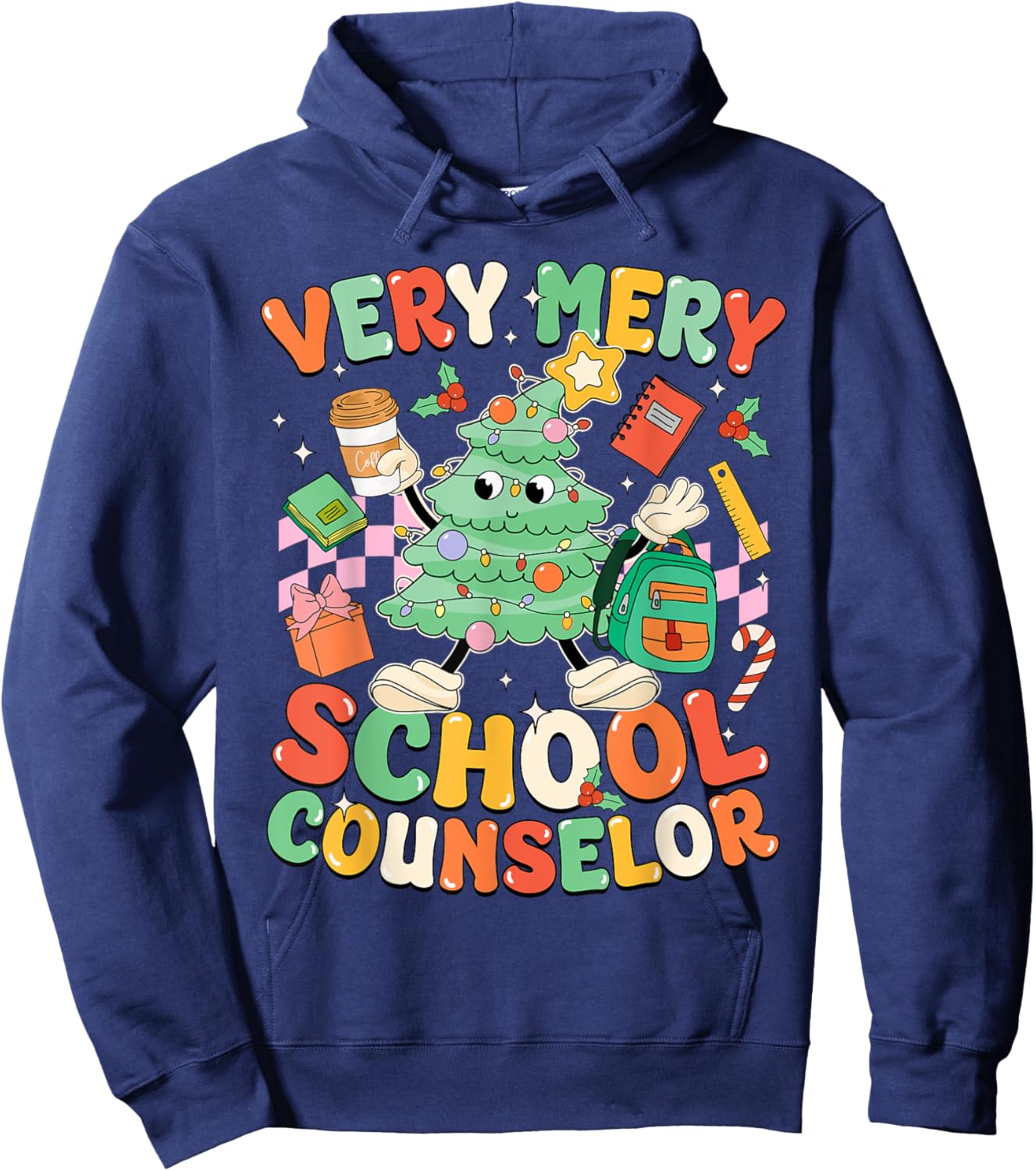 Very Merry School Counselor Funny Christmas Counselor Hoodie - Hoodie | Navy