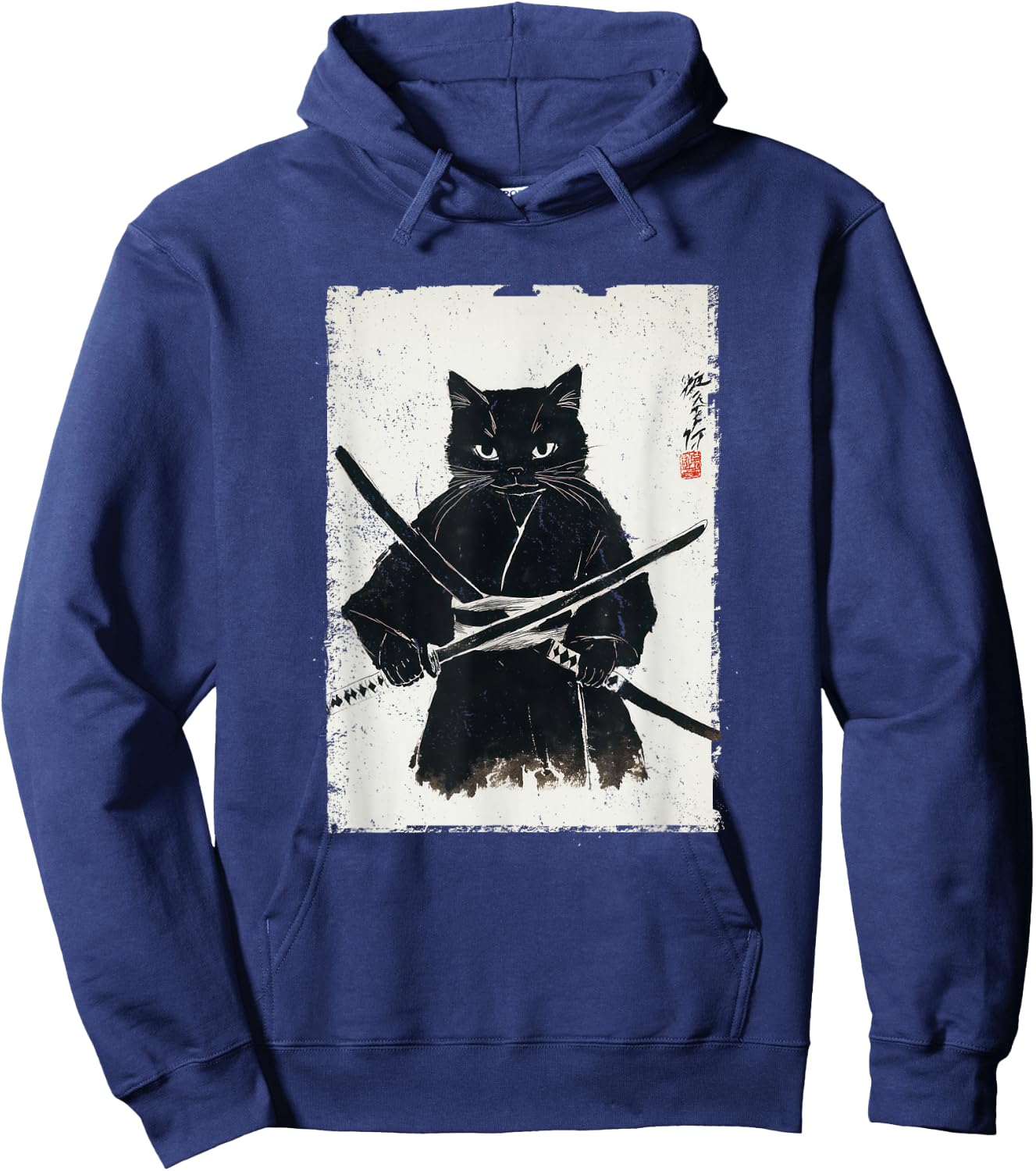 Vintage Samurai Cat Graphic Art Japanese Ukiyo-e Hoodie - Hoodie | Navy