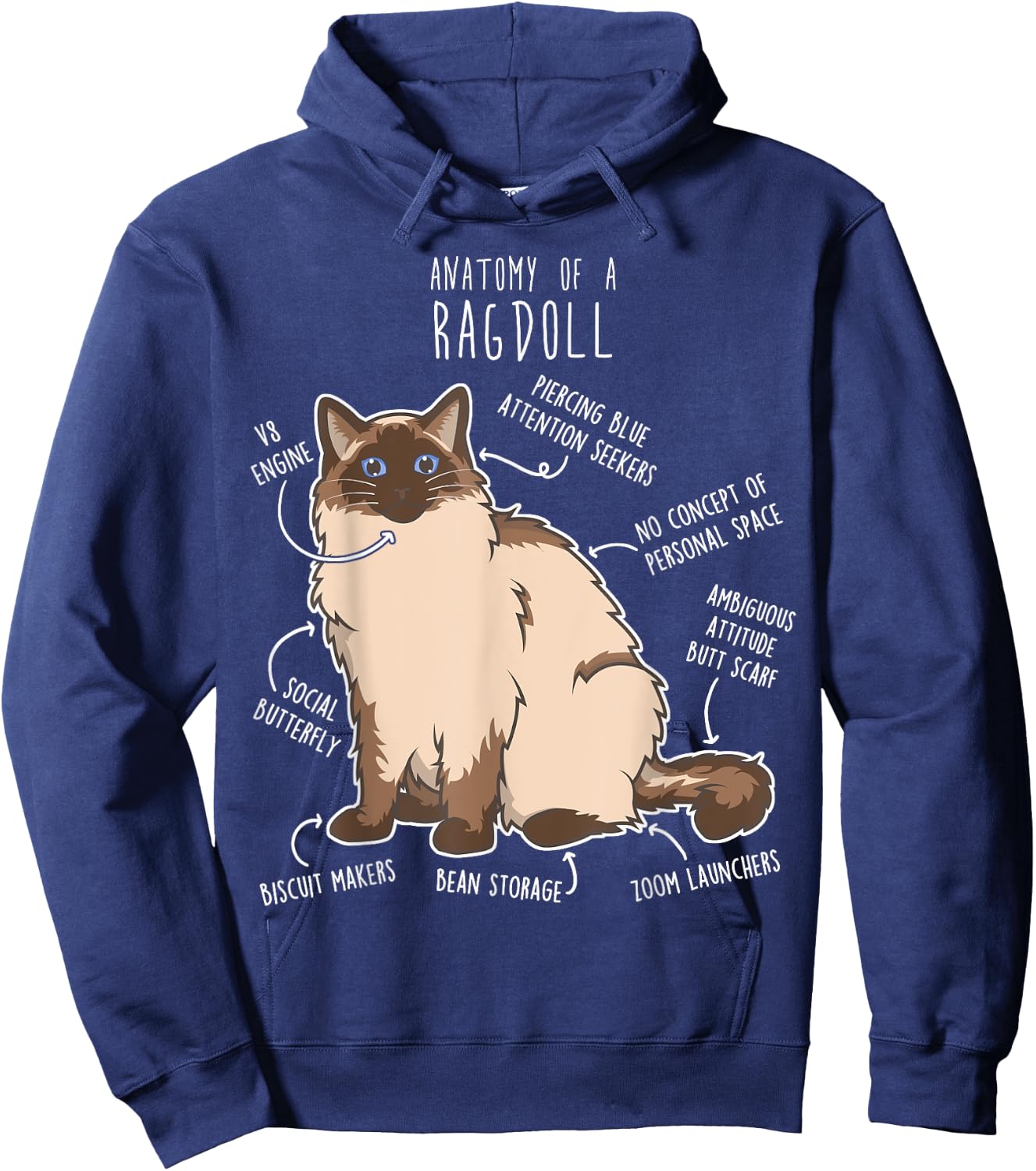Ragdoll Cat Anatomy, Funny Cute Pet Mom Dad, Seal Point Hoodie - Hoodie | Navy