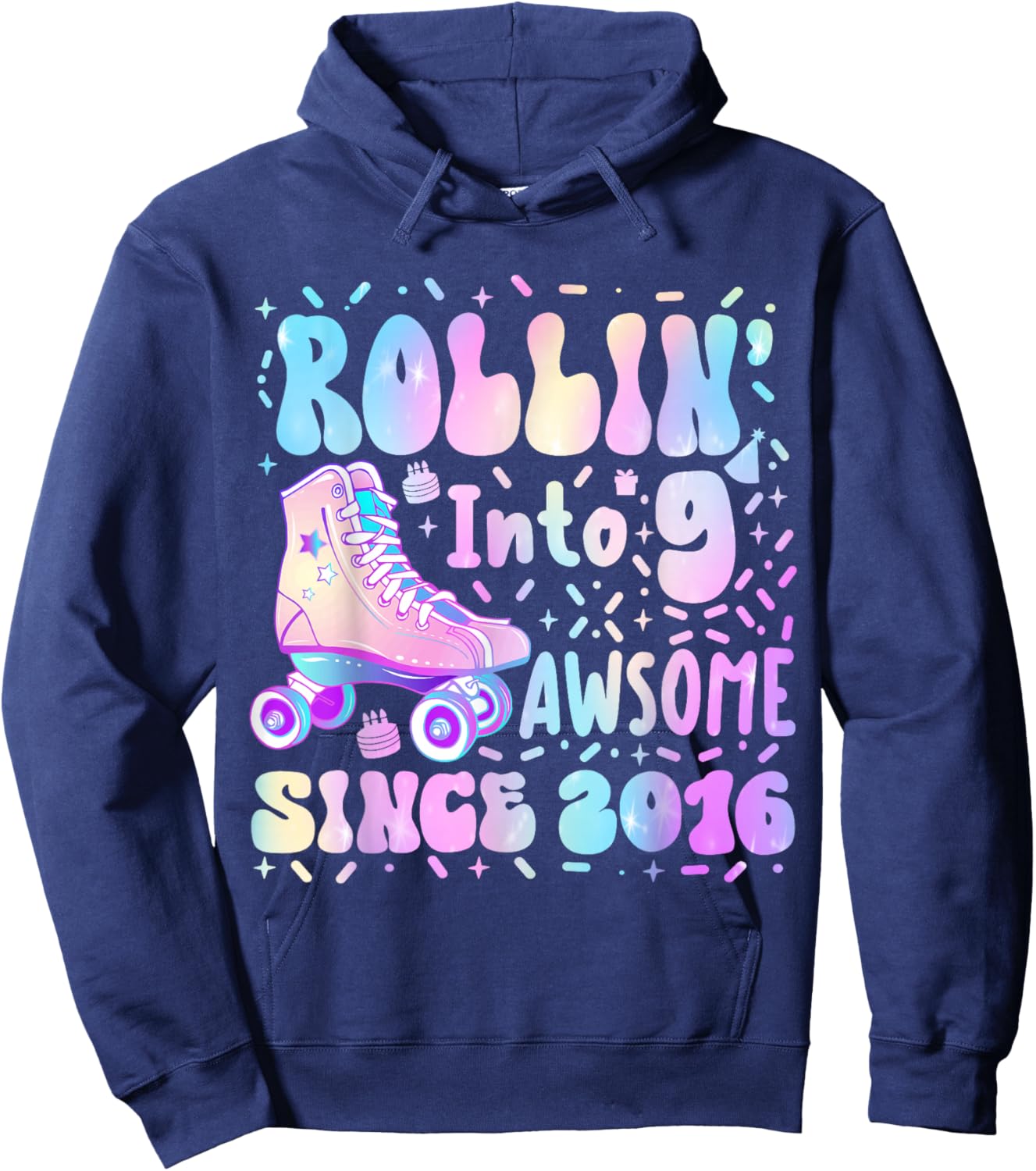 Roller Skating 9th Birthday Rolling Into 9 Since 2016 Girls Hoodie - Hoodie | Navy