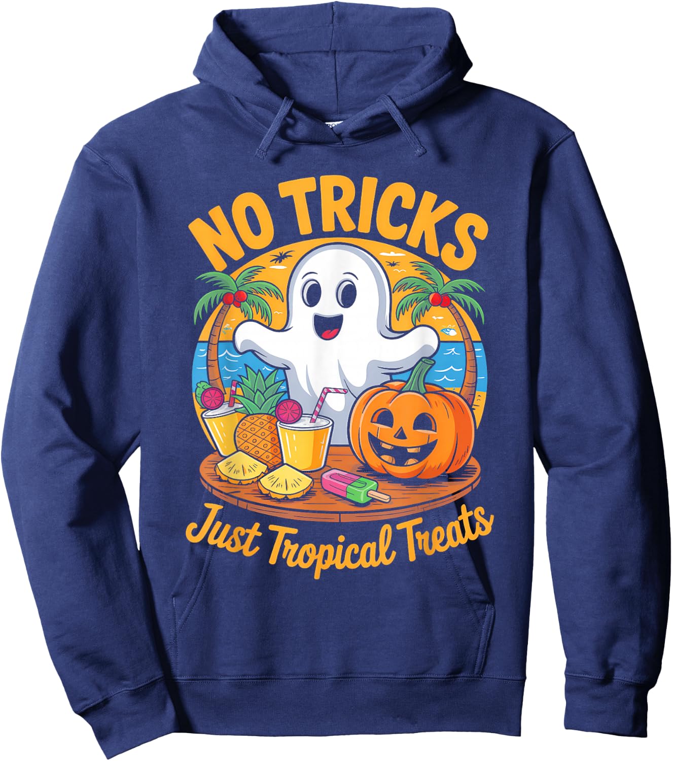 Cute Summerween Ghost Funny Beach Halloween Hoodie - Hoodie | Navy