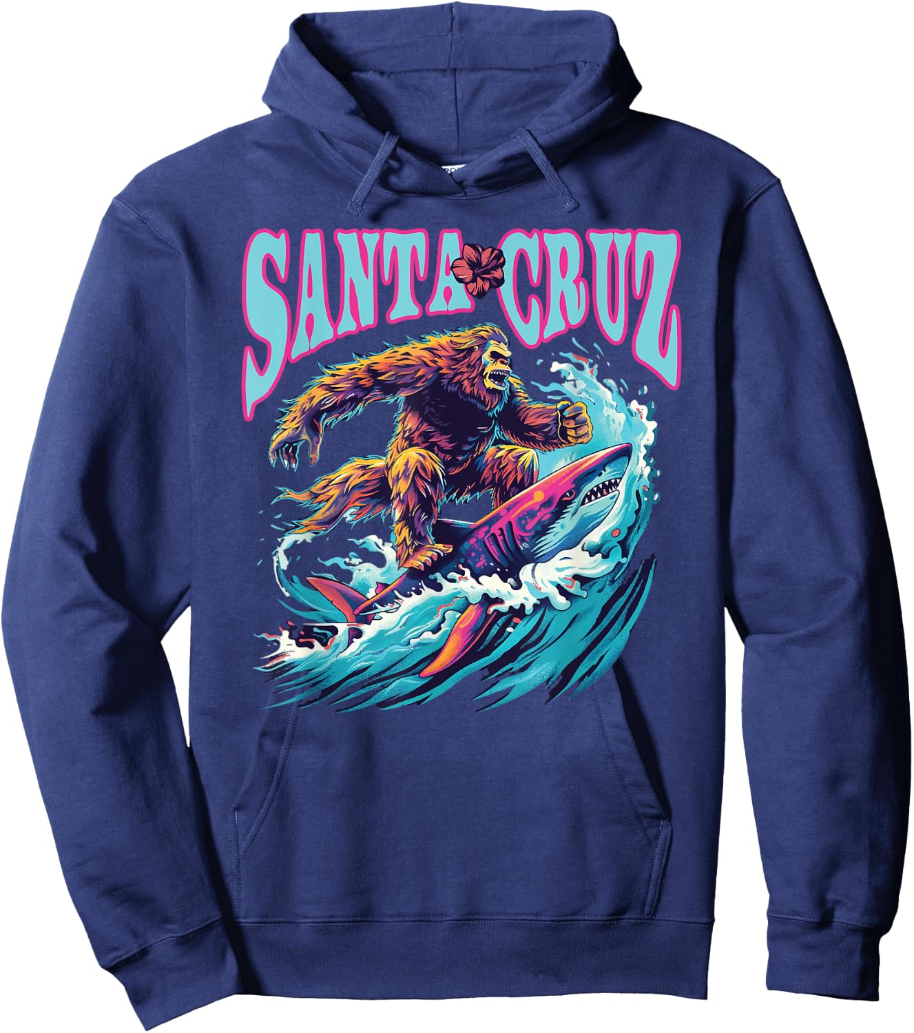 Santa Cruz California Summer Surfing Bigfoot Shark Women Kids Hoodie - Hoodie | Navy