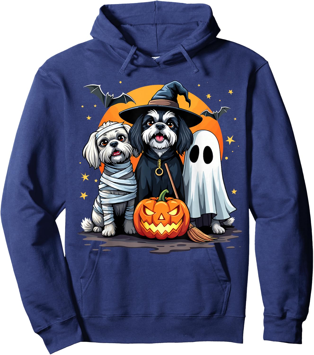 Shih Tzu Halloween Costume Mummy Witch Ghost Dog Lover Men Women Kids Hoodie - Hoodie | Navy