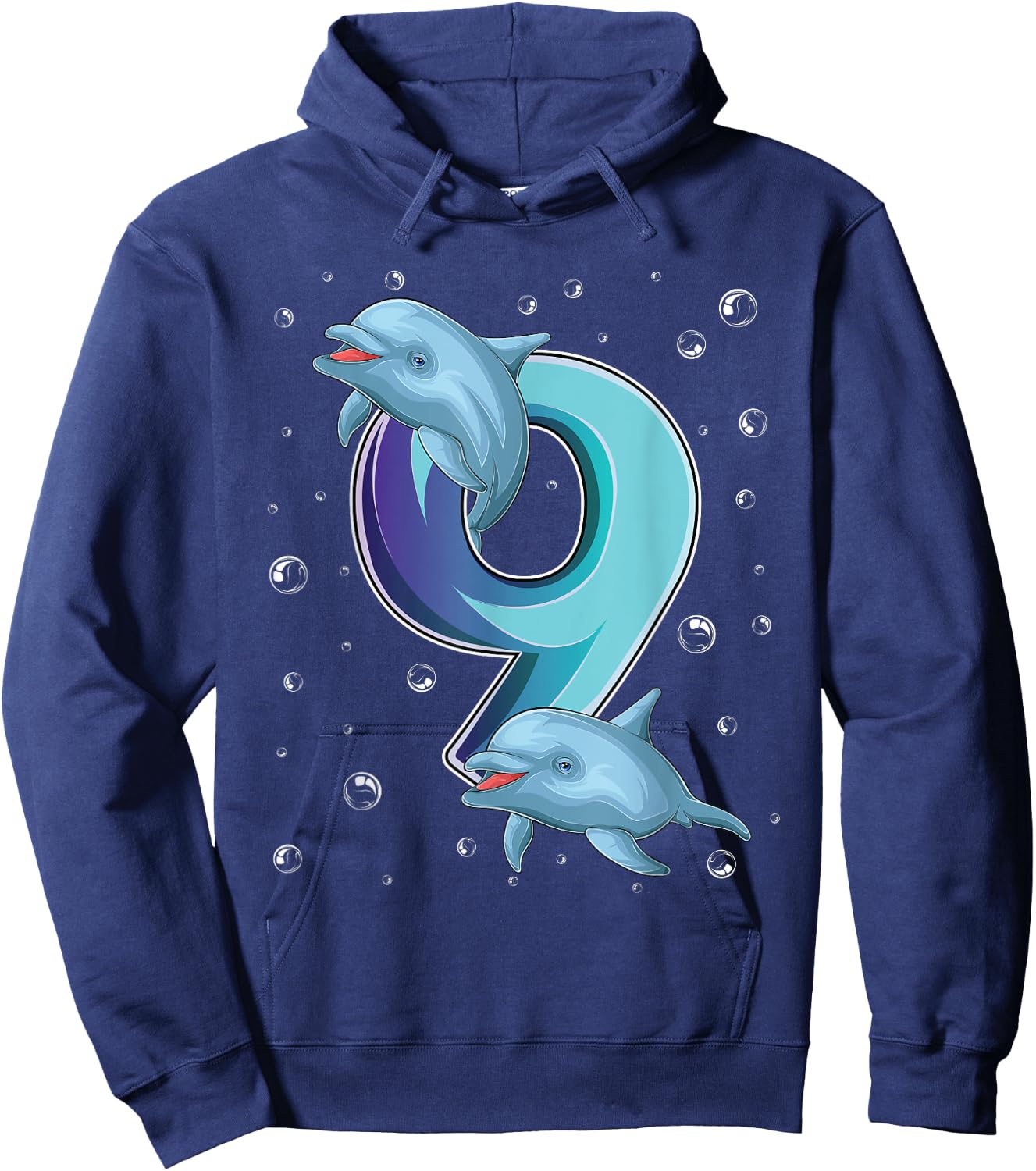9 Year Old Dolphin 9th Birthday Girl Party Dolphin Lover Hoodie - Hoodie | Navy