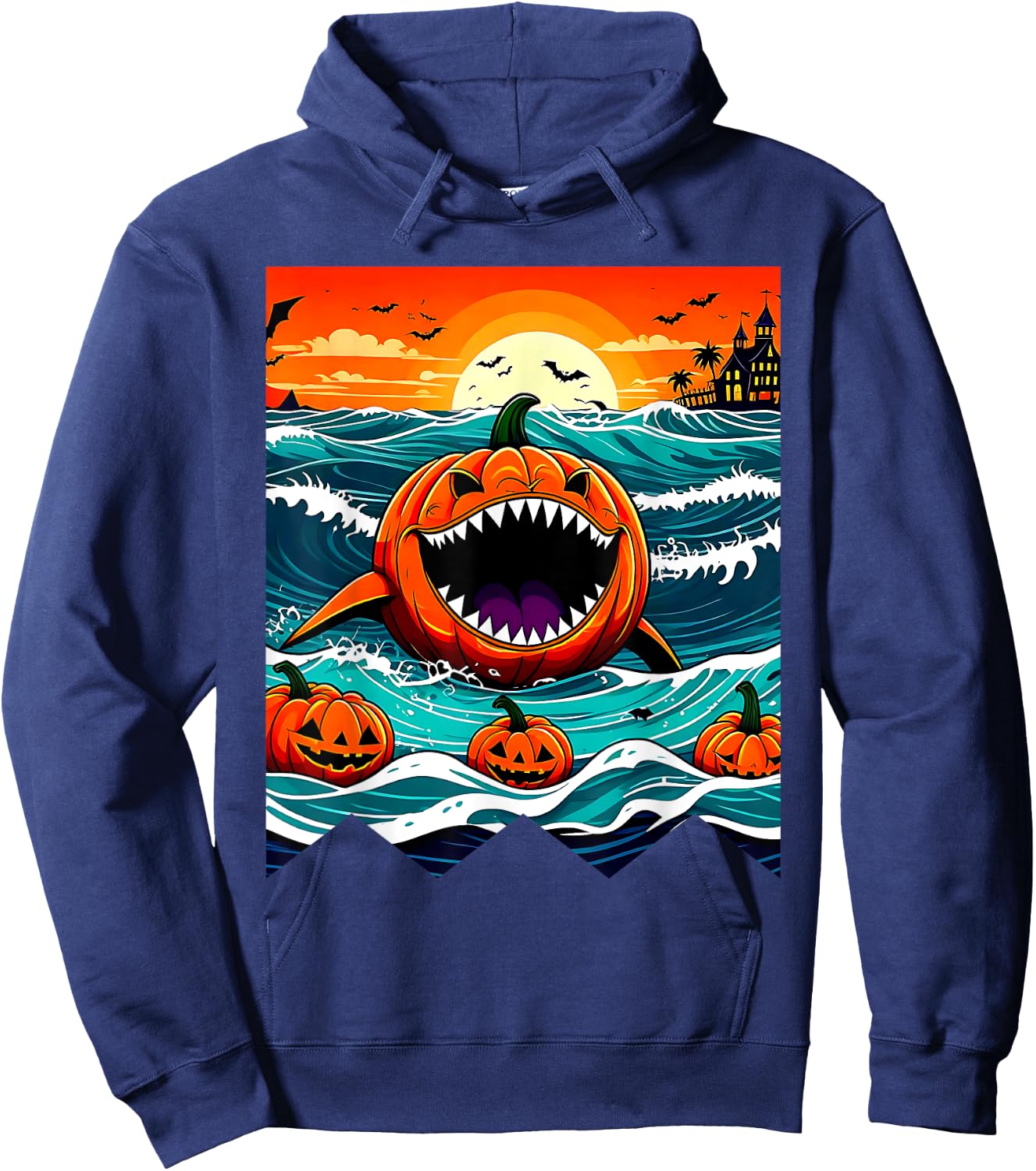 Halloween Pumpkin Shark Funny Summerween Spooky Summer Kids Hoodie - Hoodie | Navy