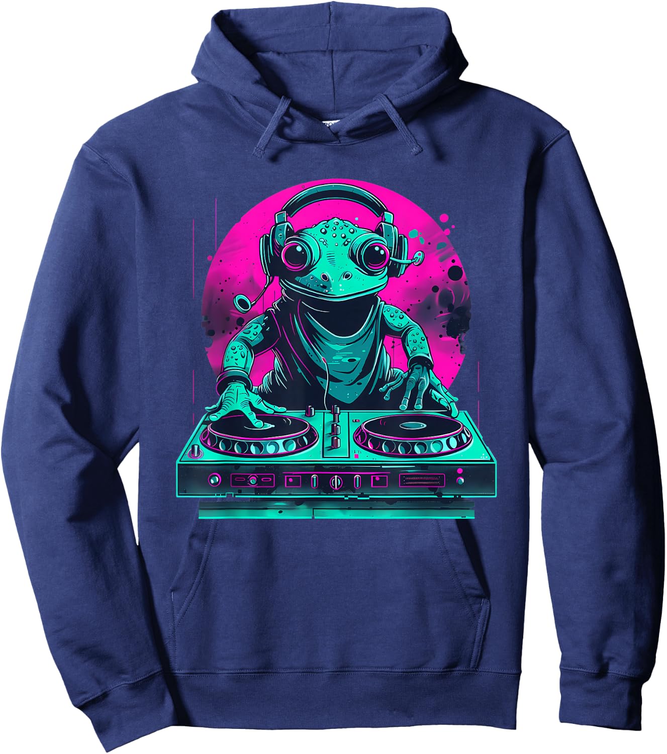 DJ Frog EDM DJ Toad Colourful Turntable DJ Frog Dance Music Hoodie - Hoodie | Navy