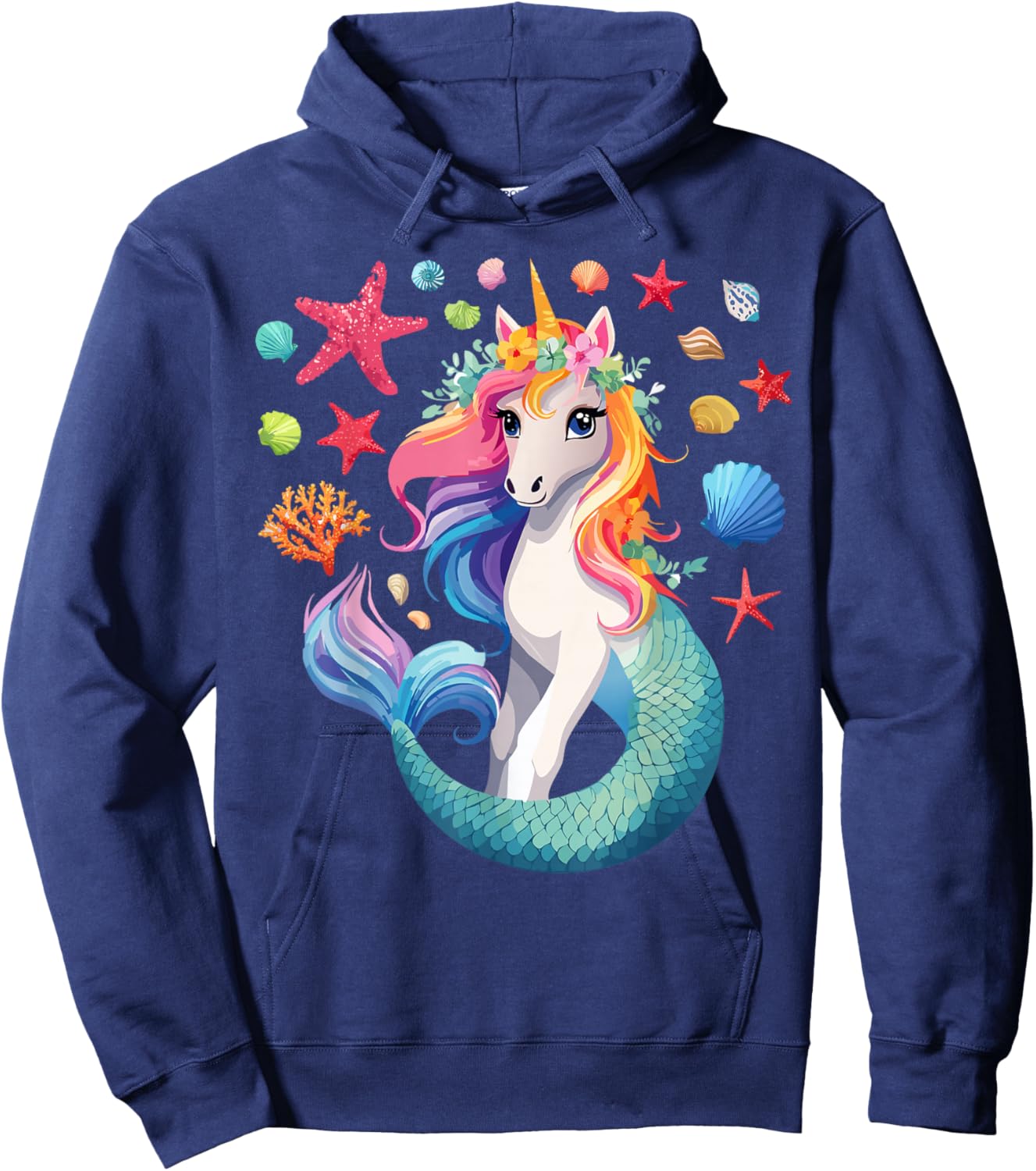 Mermicorn Unicorn Mermaid Lover Seashells Starfish Hoodie - Hoodie | Navy