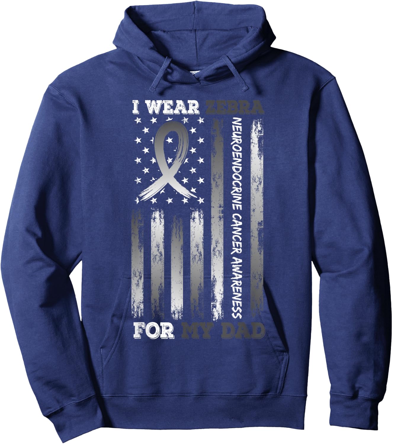 I Wear Zebra For My Dad USA Flag Ribbon Neuroendocrine Women Kids Men Hoodie - Hoodie | Navy