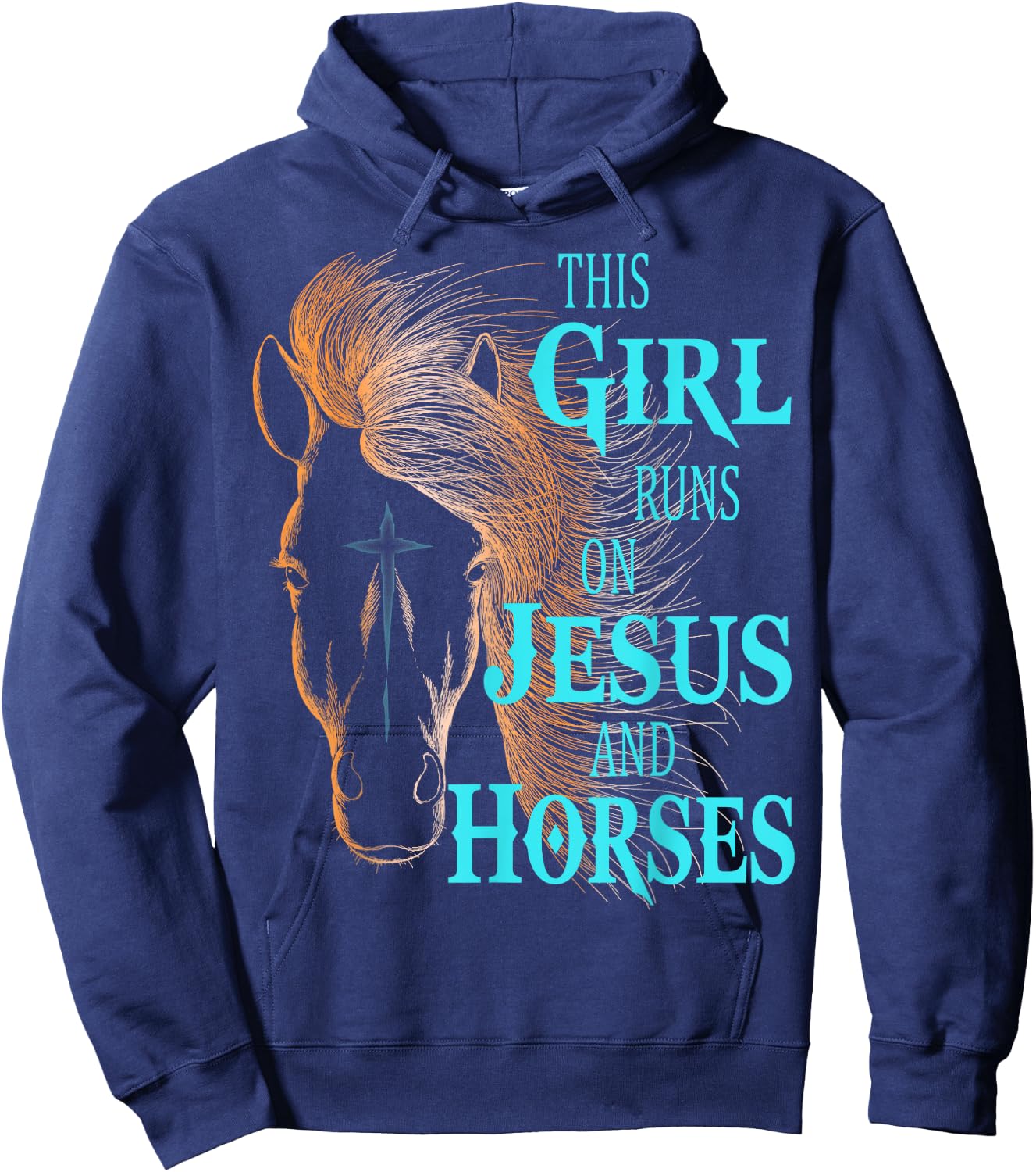 Christian THIS GIRL RUNS ON JESUS & HORSES Equestrian Rider Hoodie - Hoodie | Navy