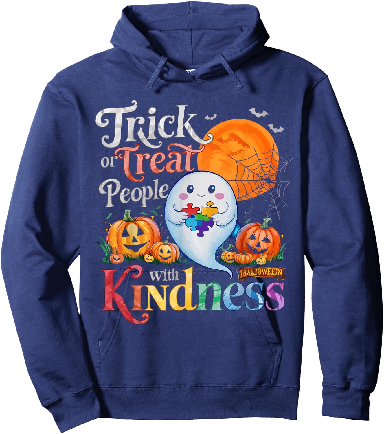 Support Autism Halloween Spooky Autistic Trick Or Treat Hoodie - Hoodie | Navy