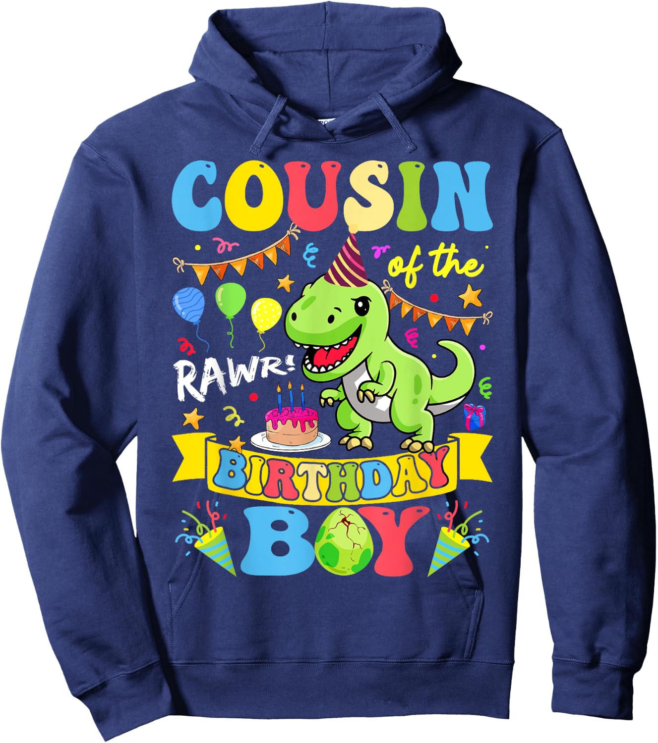 Cousin Of The Birthday Boy T-Rex Dinosaur Birthday Groovy Hoodie - Hoodie | Navy