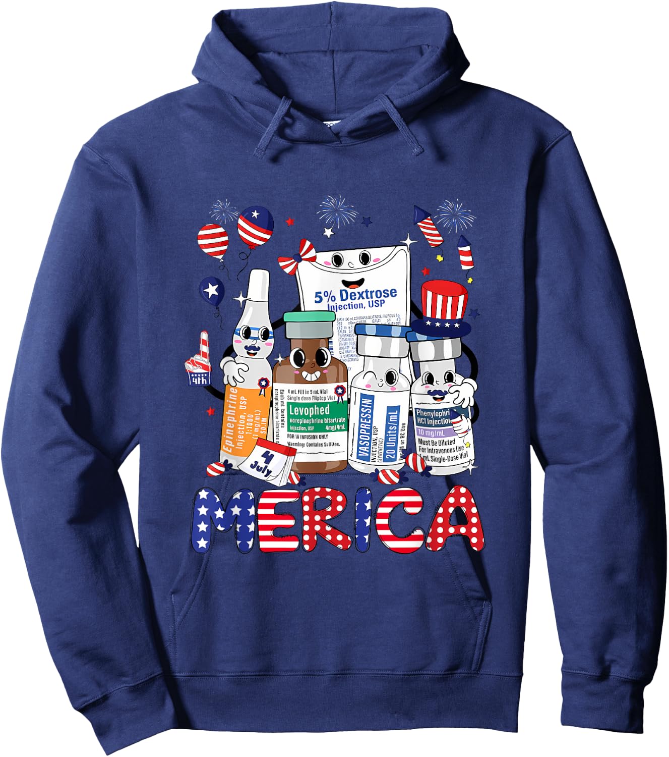 4th of July Red White Icu Nurse Care Er Ed Rn Micu Cvicu Women Men Hoodie - Hoodie | Navy