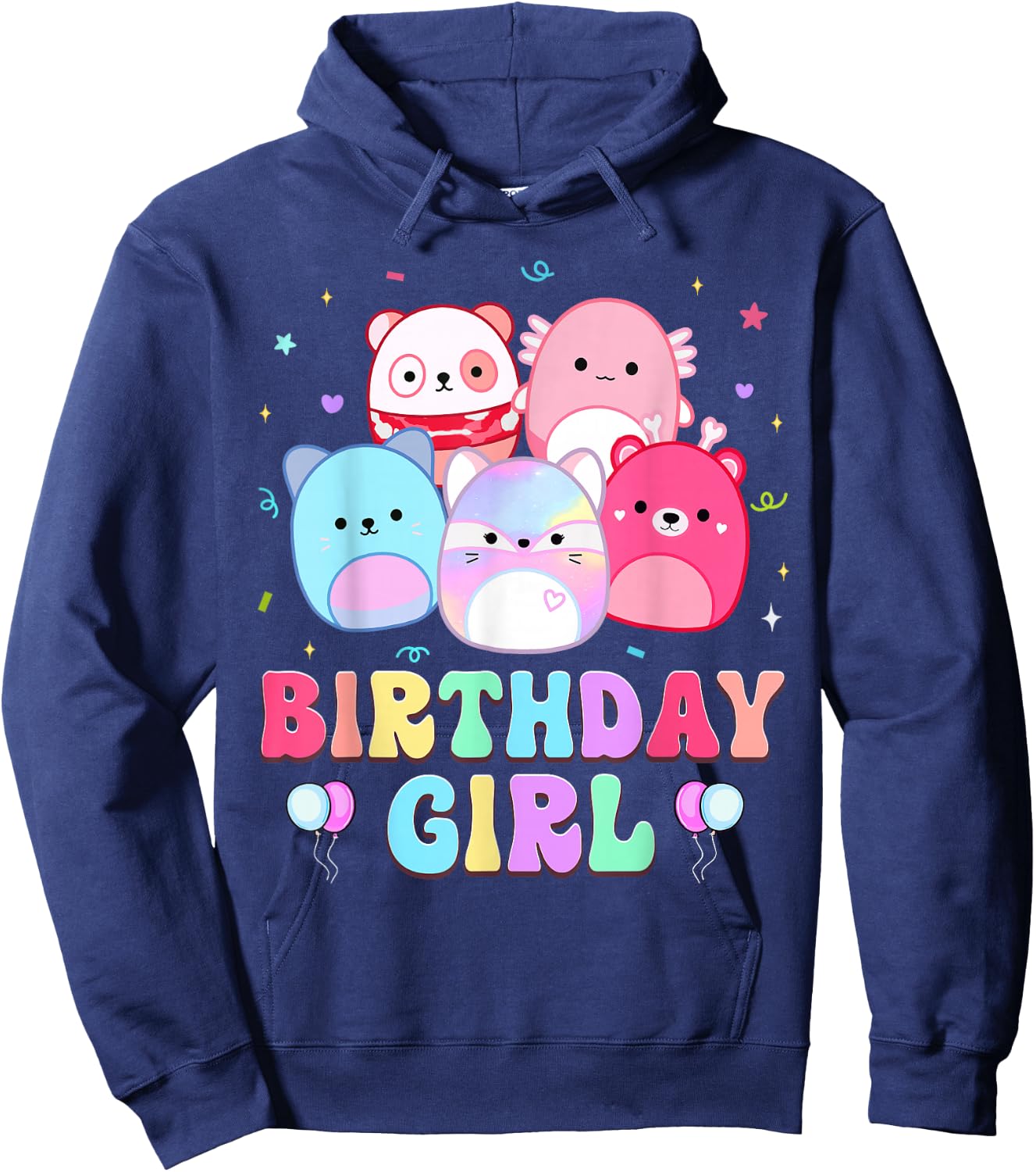 Happy Birthday Girl Squish Squad Mallow Girls Kids Birthday Hoodie - Hoodie | Navy