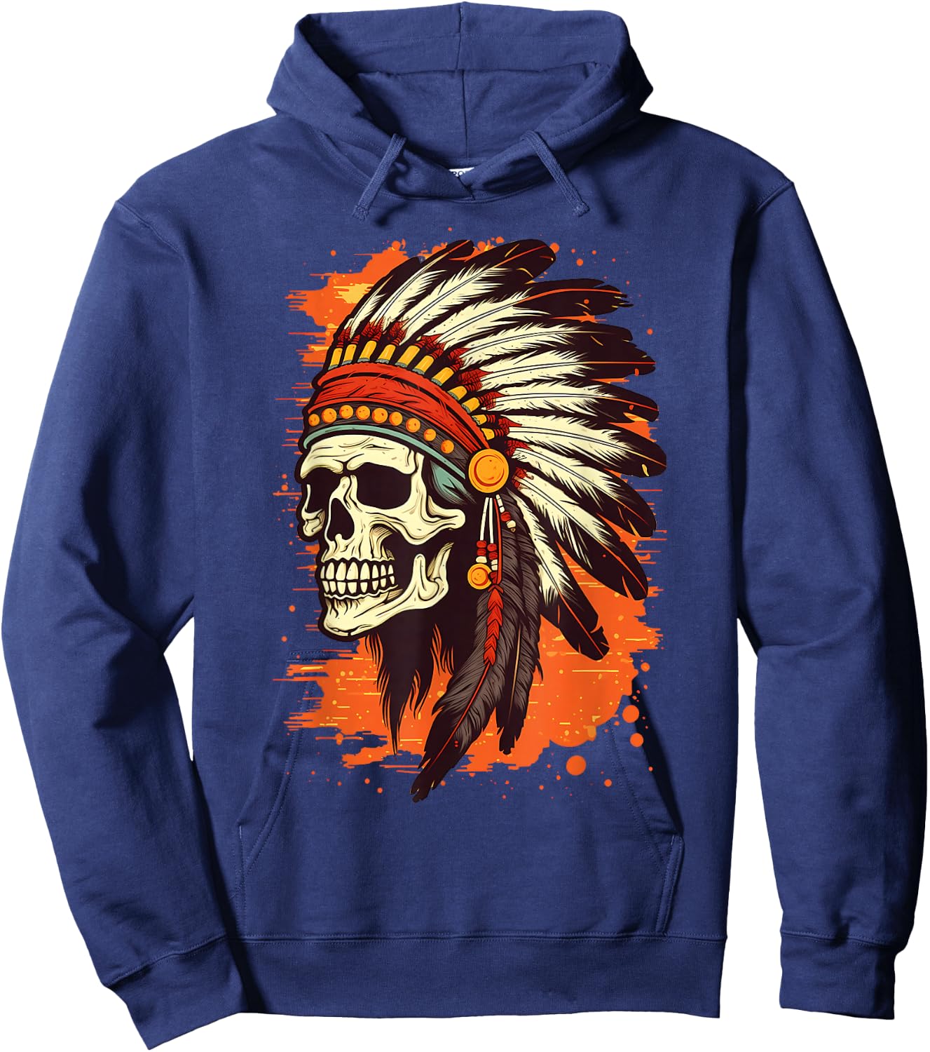Indian Skull Indian Headdress Skull Chief Shirt Hoodie - Hoodie | Navy