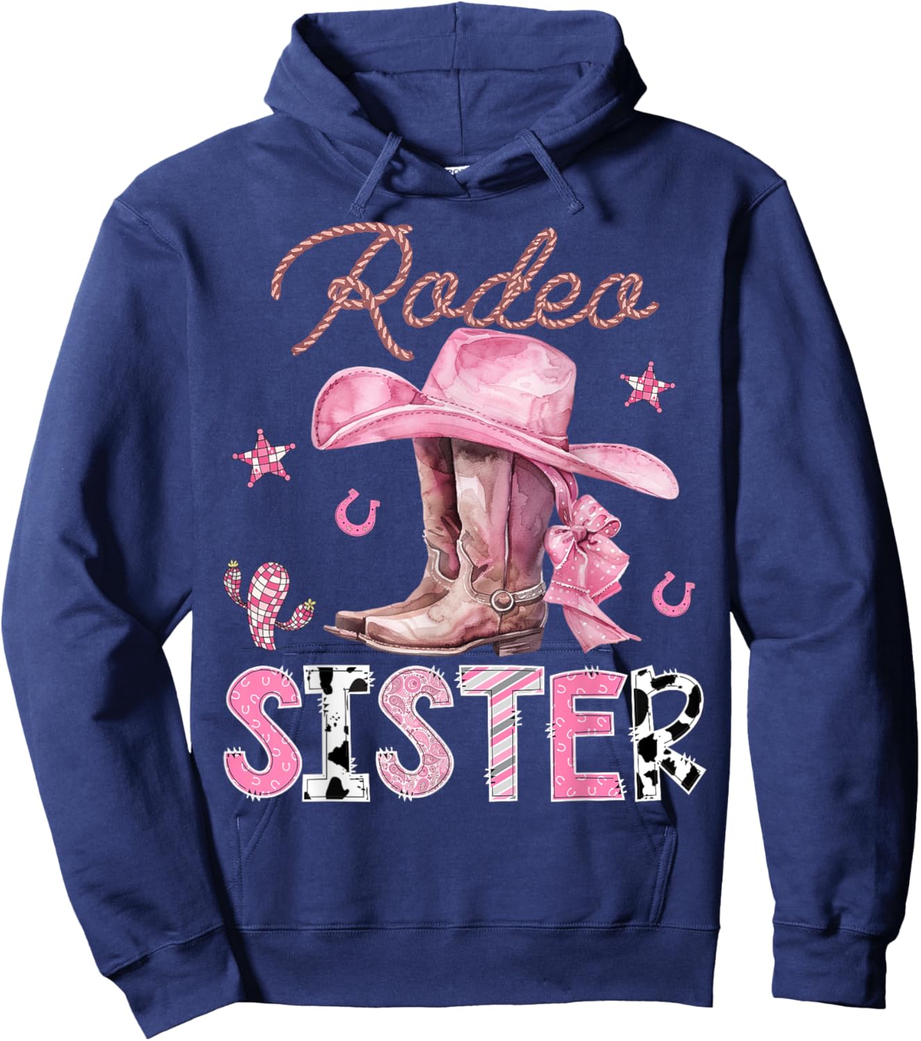 Rodeo Sister Pink Boots Coquette CowGirl Birthday Party Hoodie - Hoodie | Navy
