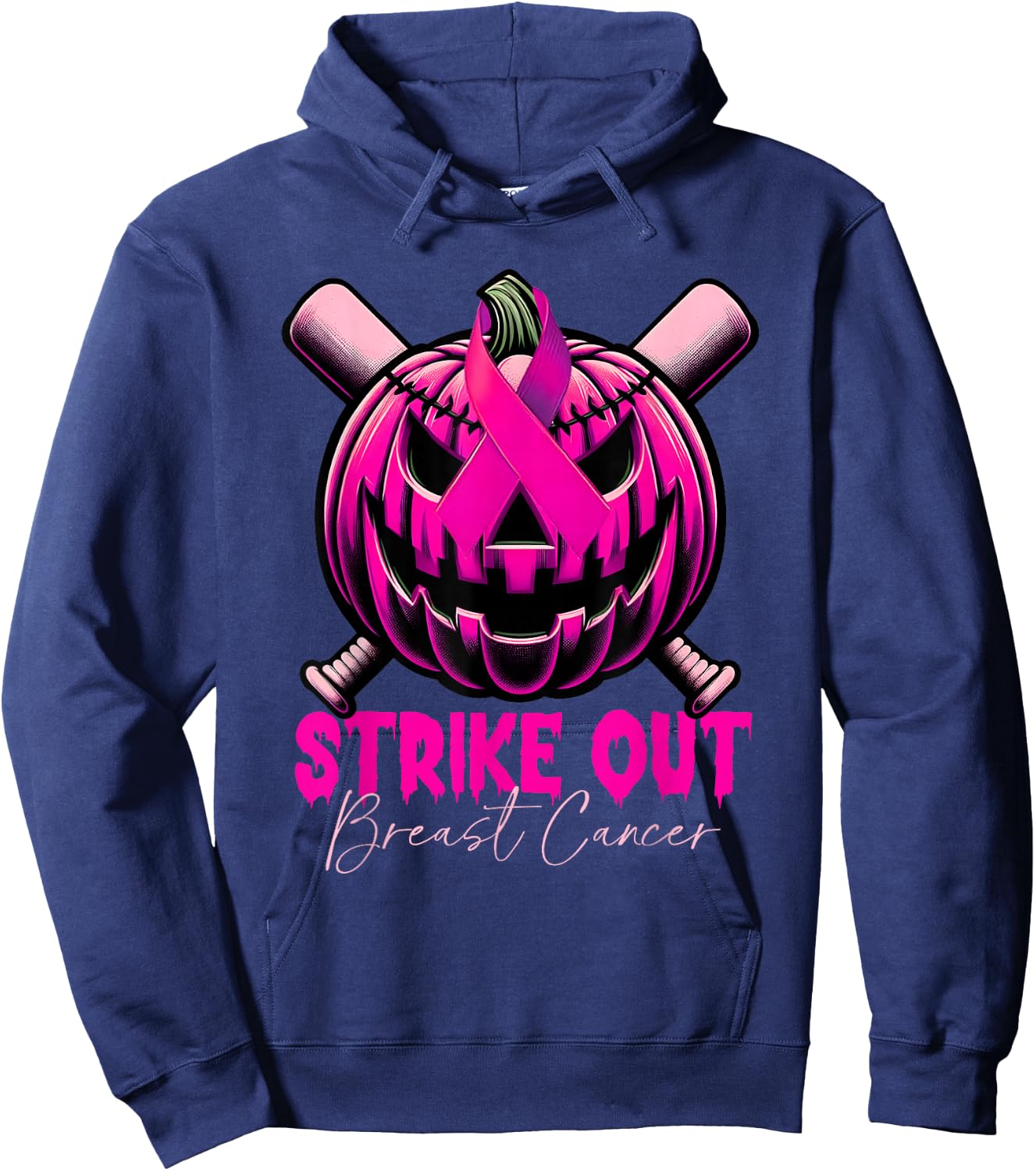 Strike Out Breast Cancer Awareness Baseball Pink Halloween Hoodie - Hoodie | Navy